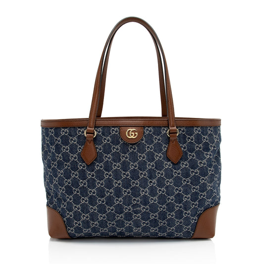 Gucci GG Ophidia SHF-mPOLzg Leather Denim Brown Blue Tote Bag