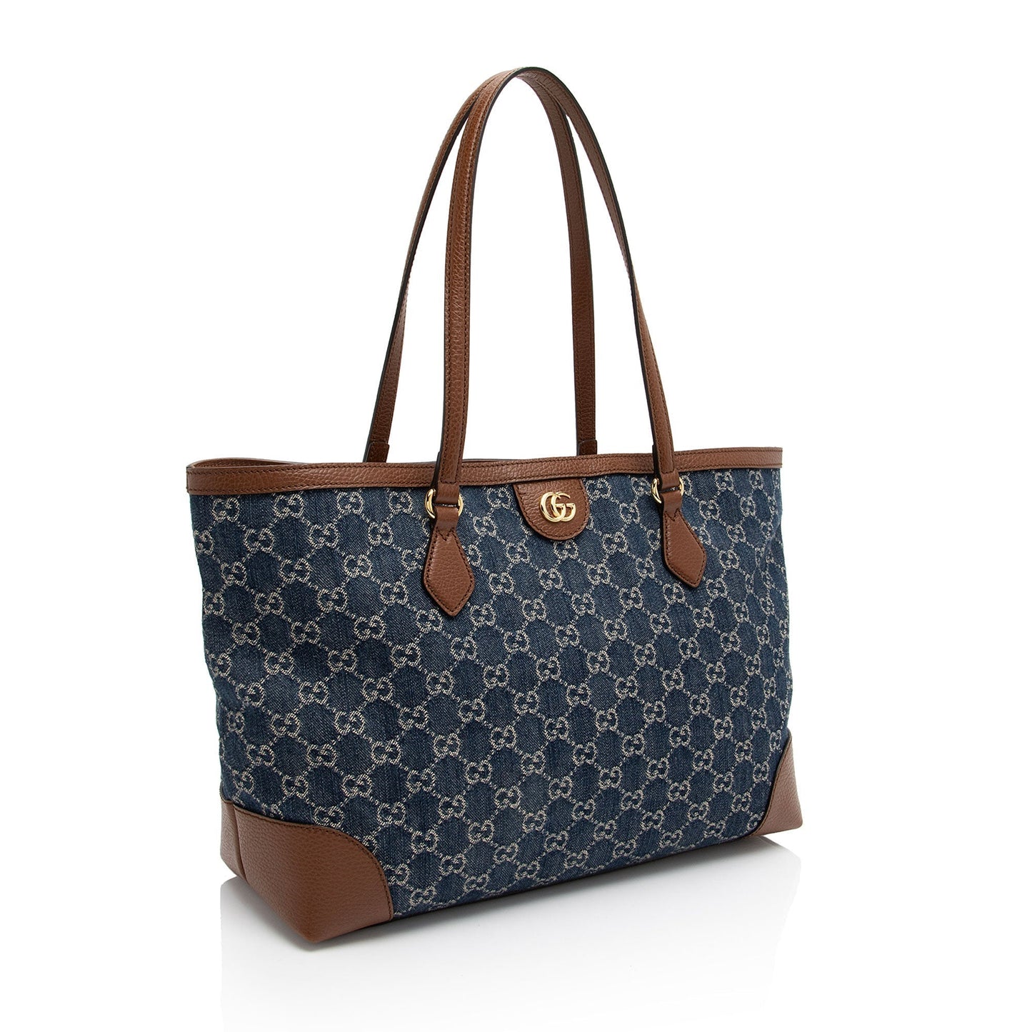 Gucci GG Ophidia SHF-qNfSkO Leather Denim Brown Blue Tote Bag