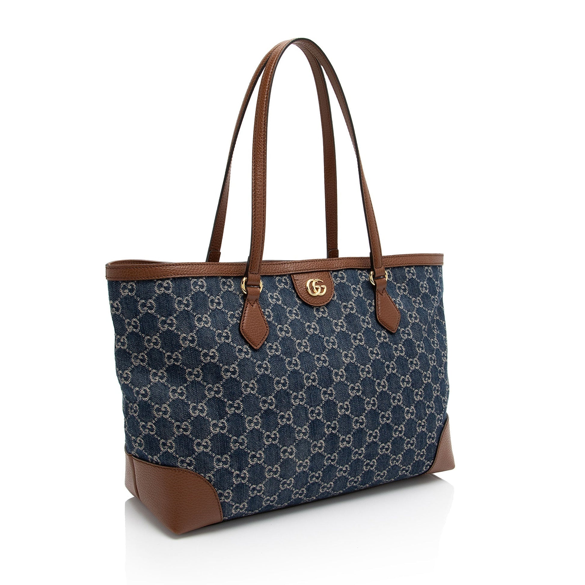 Gucci GG Ophidia SHF-qNfSkO Leather Denim Brown Blue Tote Bag