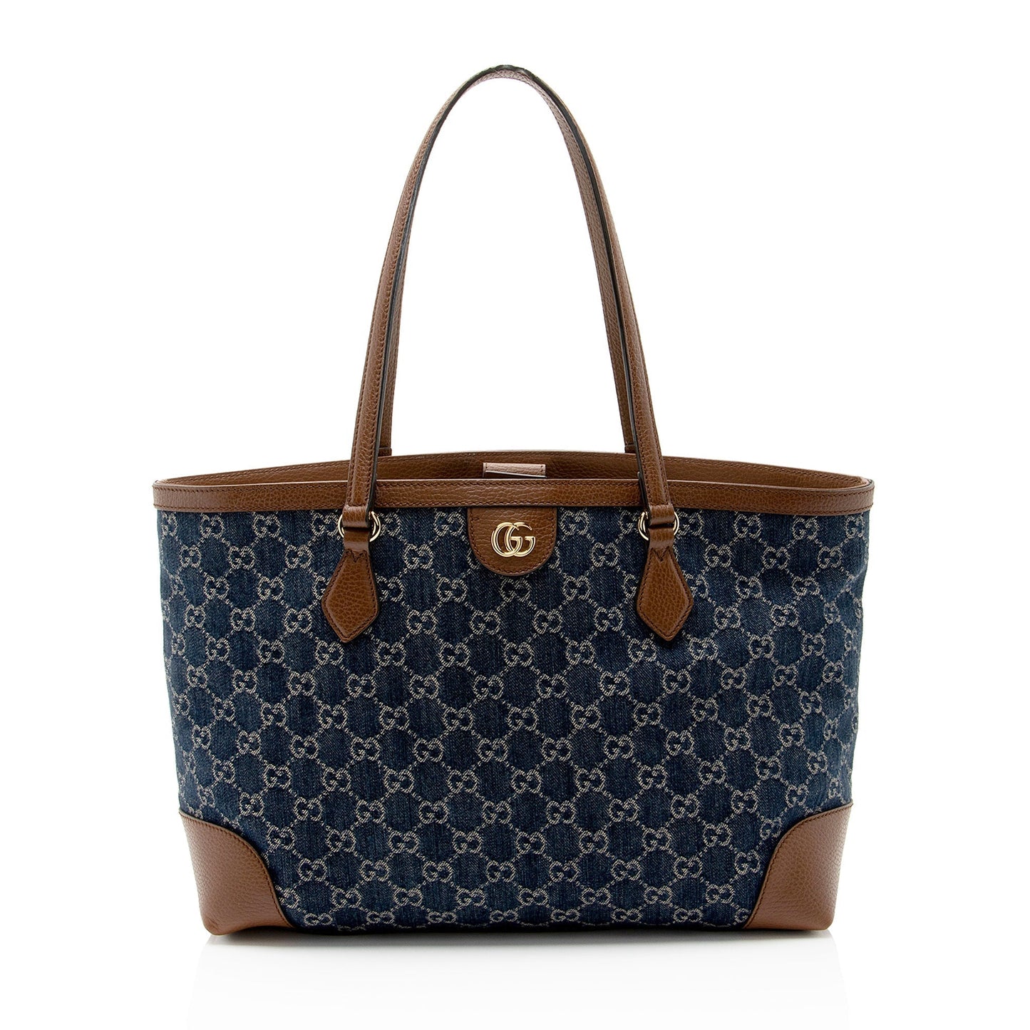 Gucci GG Ophidia SHF-YdRSNY Leather Denim Brown Blue Tote Bag