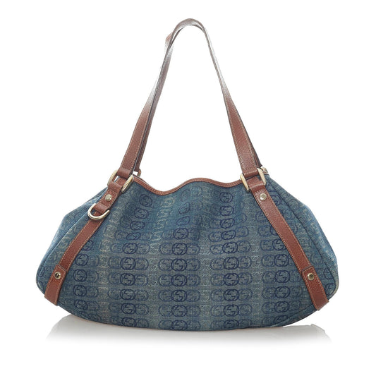 Gucci GG Pelham SHG Denim Brown Blue Tote Bag