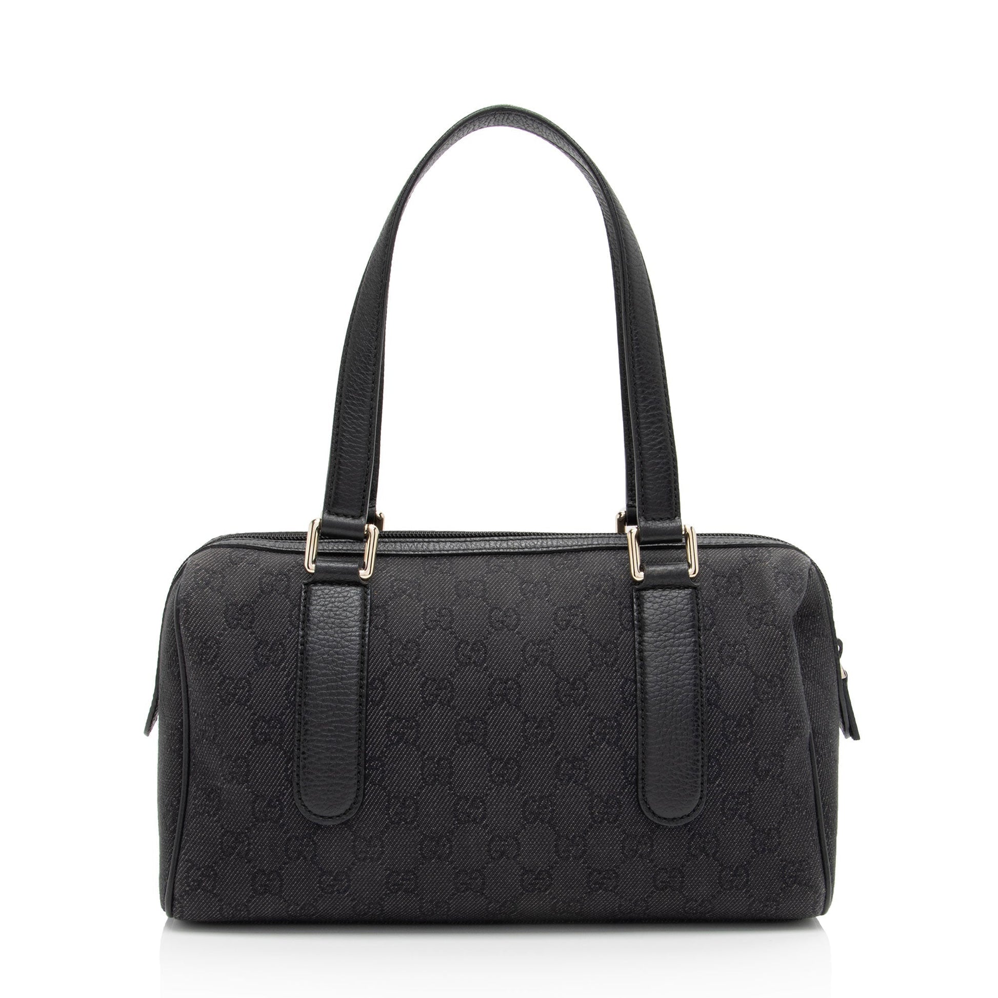Gucci GG SHF-0xwQtu Leather Denim Black Small Satchel Bag