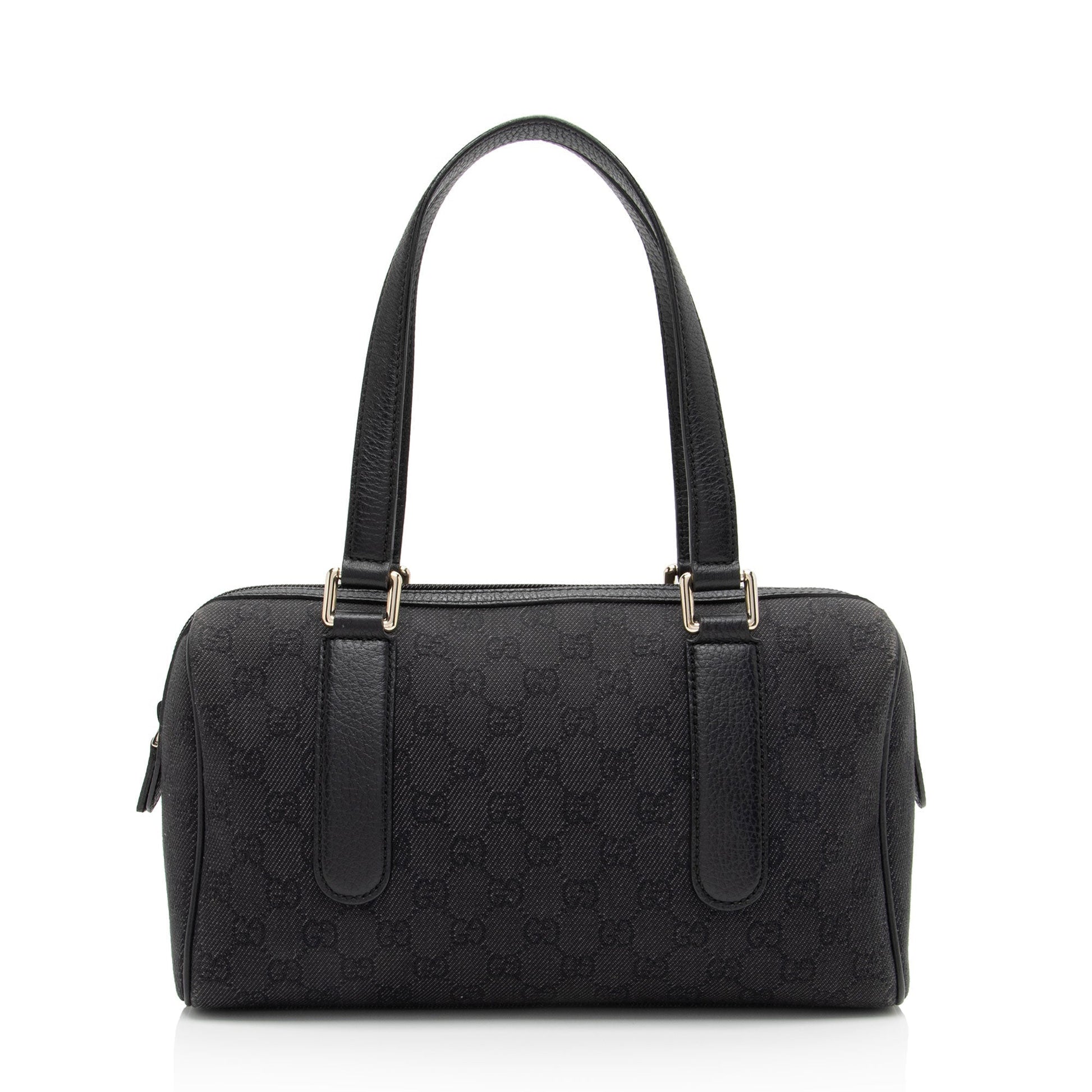 Gucci GG SHF-0xwQtu Leather Denim Black Small Satchel Bag