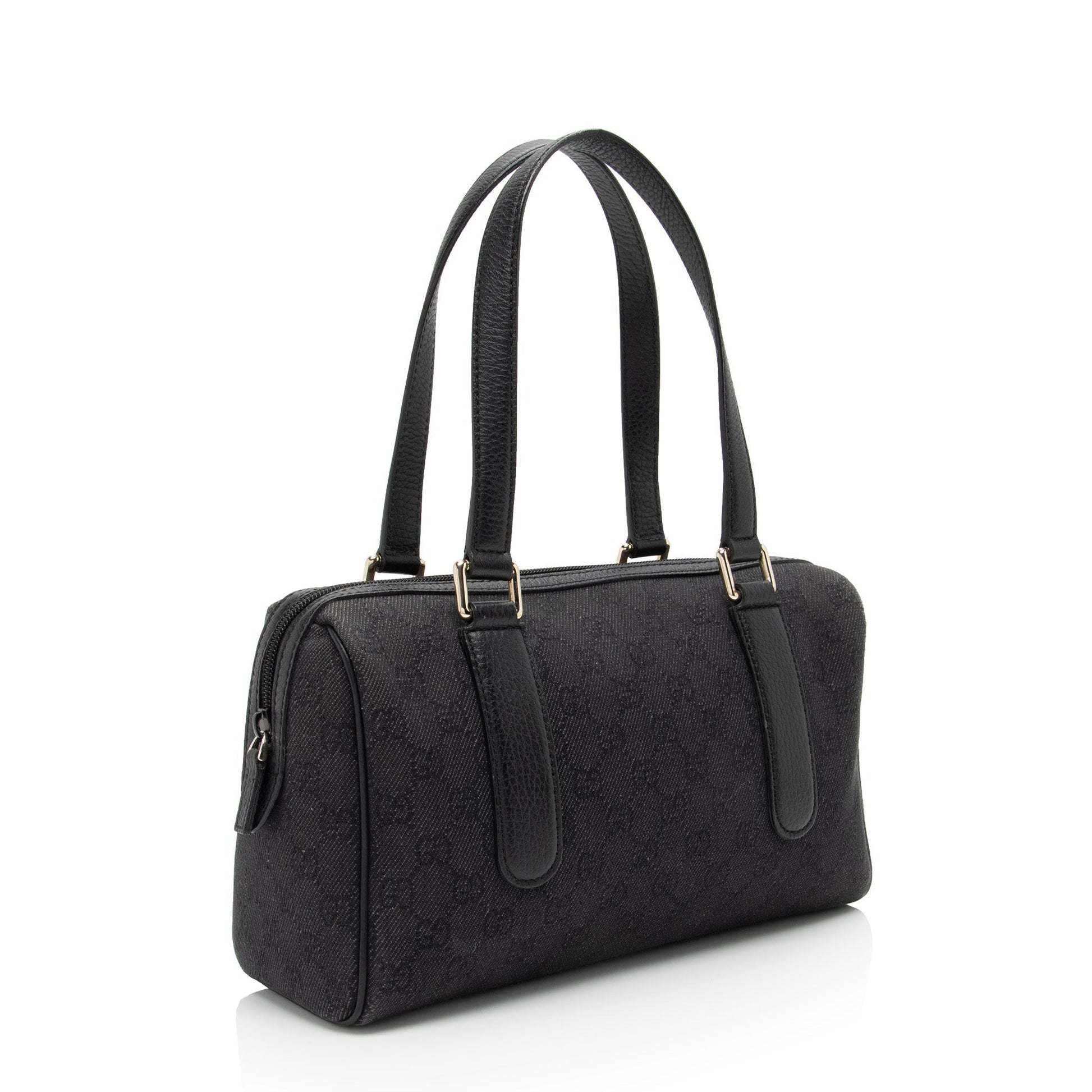 Gucci GG SHF-0xwQtu Leather Denim Black Small Satchel Bag