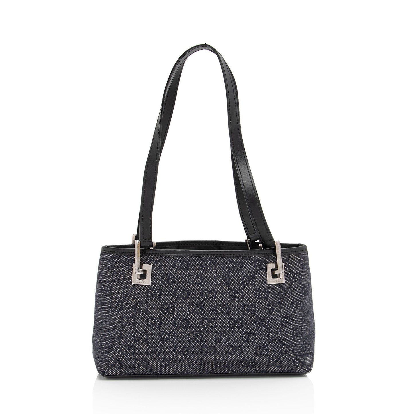 Gucci GG SHF-FYho2x Leather Denim Black Small Tote Bag
