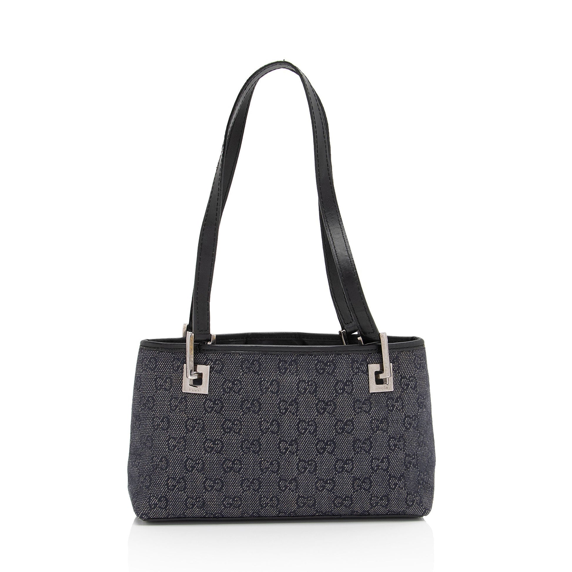 Gucci GG SHF-FYho2x Leather Denim Black Small Tote Bag