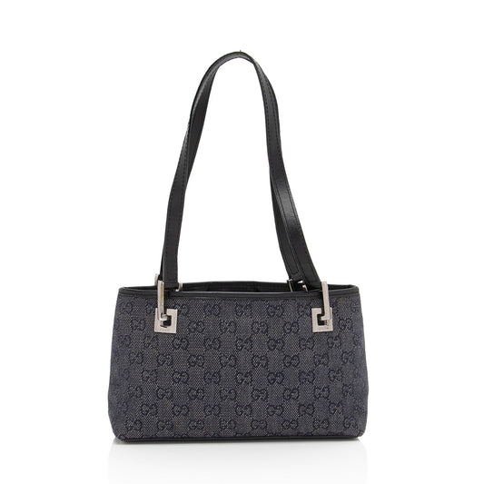 Gucci GG SHF-FYho2x Leather Denim Black Small Tote Bag