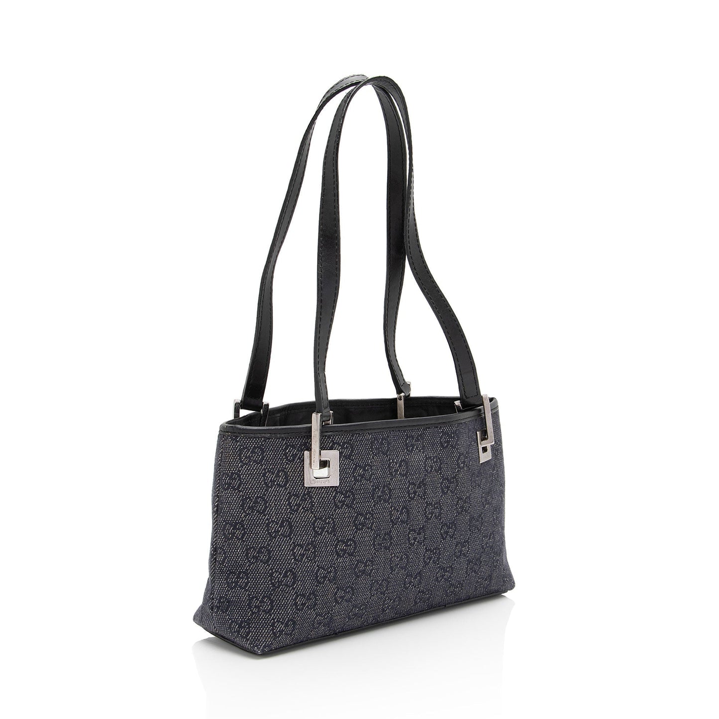 Gucci GG SHF-FYho2x Leather Denim Black Small Tote Bag