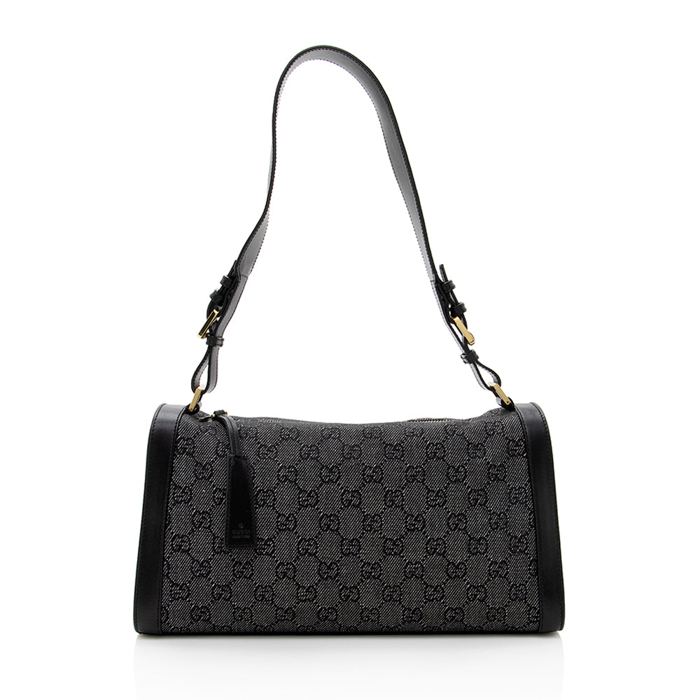 Gucci GG Structured SHF Leather Denim Black Shoulder Bag