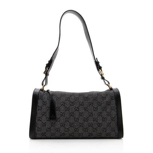 Gucci GG Structured SHF Leather Denim Black Shoulder Bag
