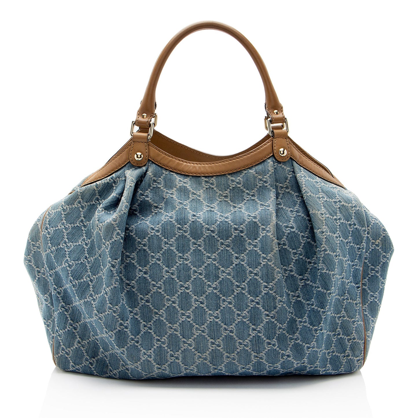 Gucci GG Sukey SHF-jcqKh9 Leather Denim Brown Blue Tote Bag
