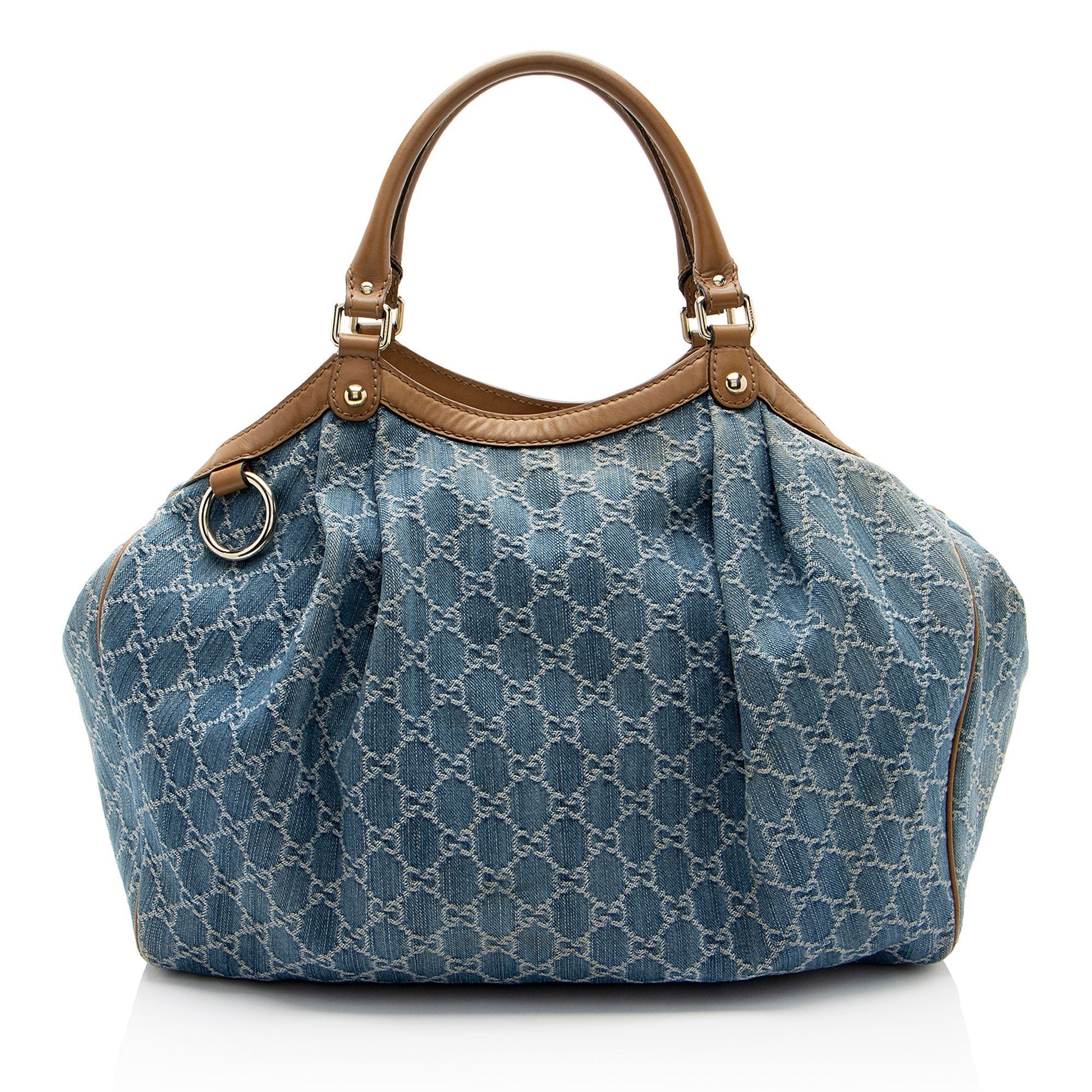 Gucci GG Sukey SHF-jcqKh9 Leather Denim Brown Blue Tote Bag