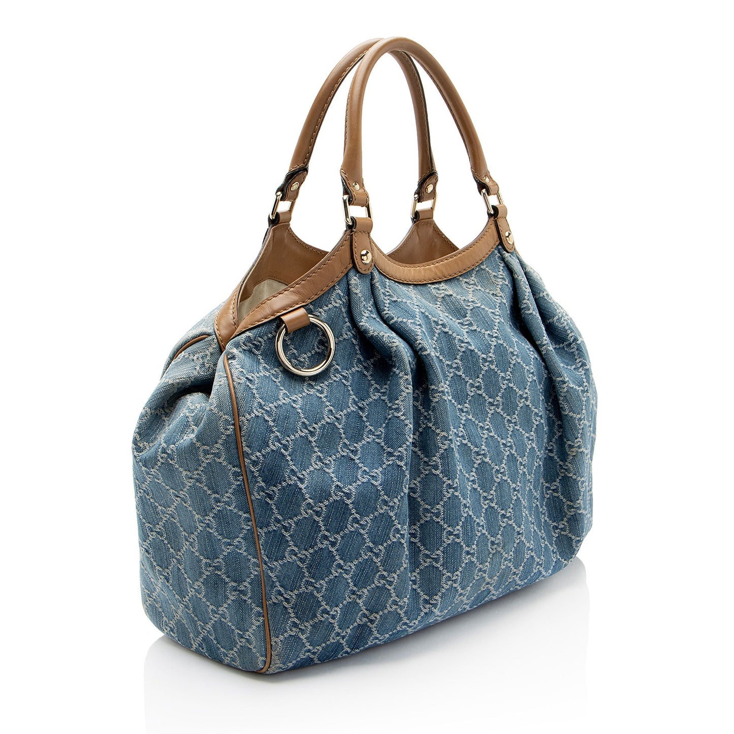 Gucci GG Sukey SHF-jcqKh9 Leather Denim Brown Blue Tote Bag