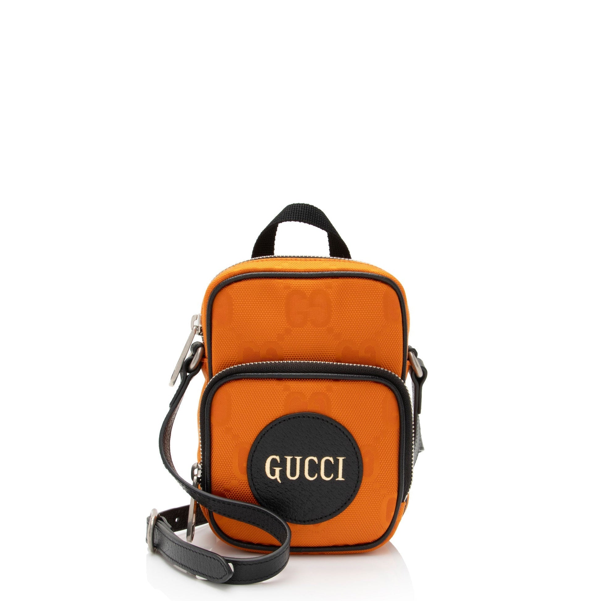 Gucci GG Econyl Off Grid SHF-UJ01rA Leather Nylon Black Orange Crossbody Bag