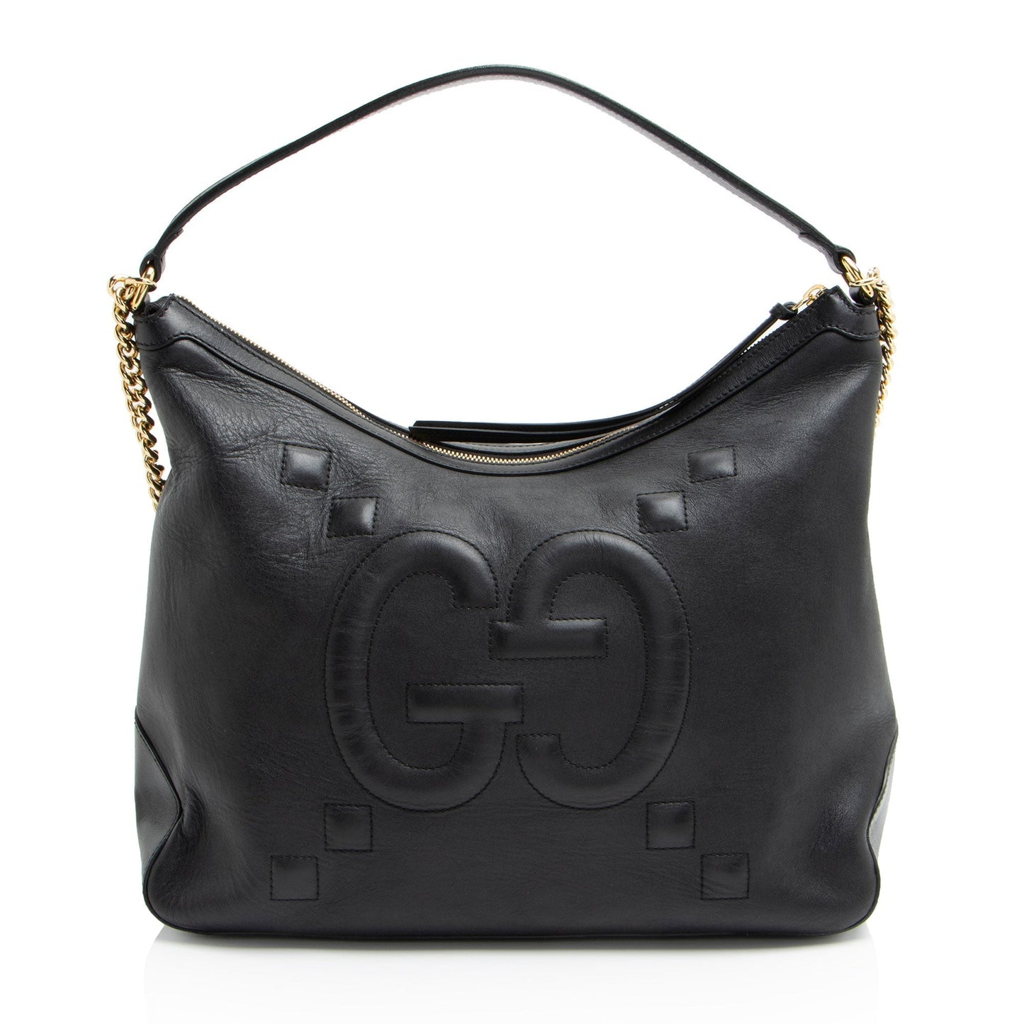 Gucci Jumbo GG Embossed Apollo Leather Calfskin Black Large Shoulder Bag