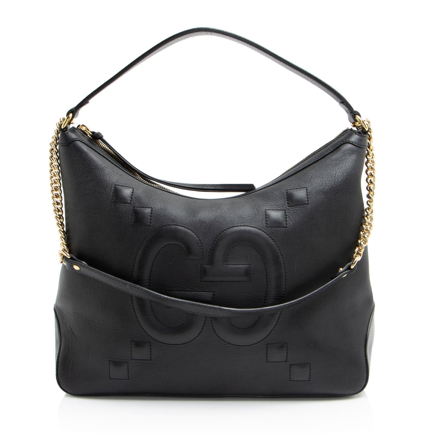 Gucci Jumbo GG Embossed Apollo Leather Calfskin Black Large Shoulder Bag