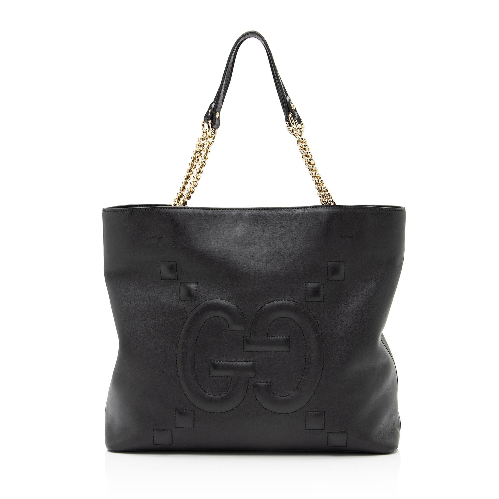 Gucci GG Embossed Apollo SHF Calfskin Black Large Tote Bag