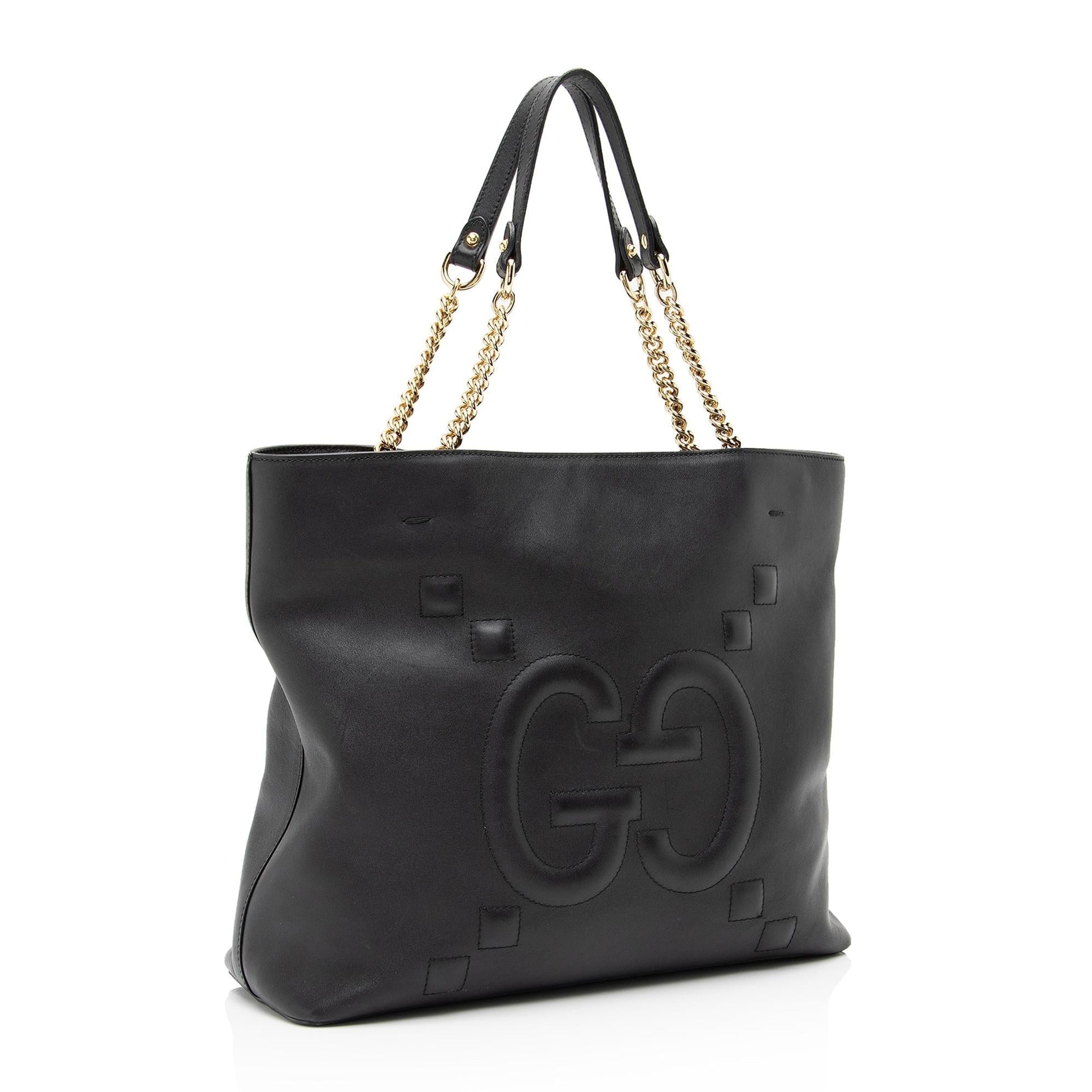 Gucci GG Embossed Apollo SHF Calfskin Black Large Tote Bag
