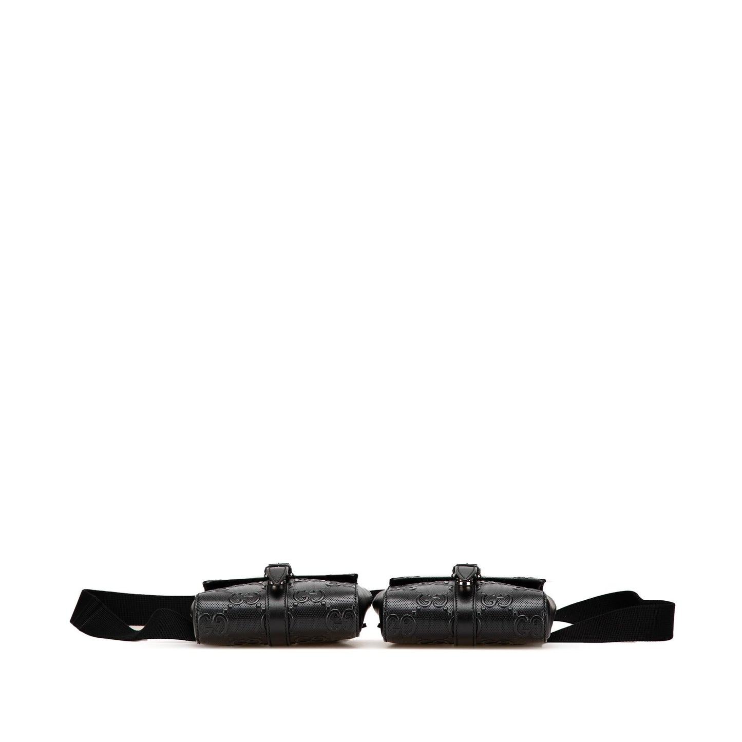 Gucci GG Embossed Perforated Double Belt Calf Black Accessory Belt Bag