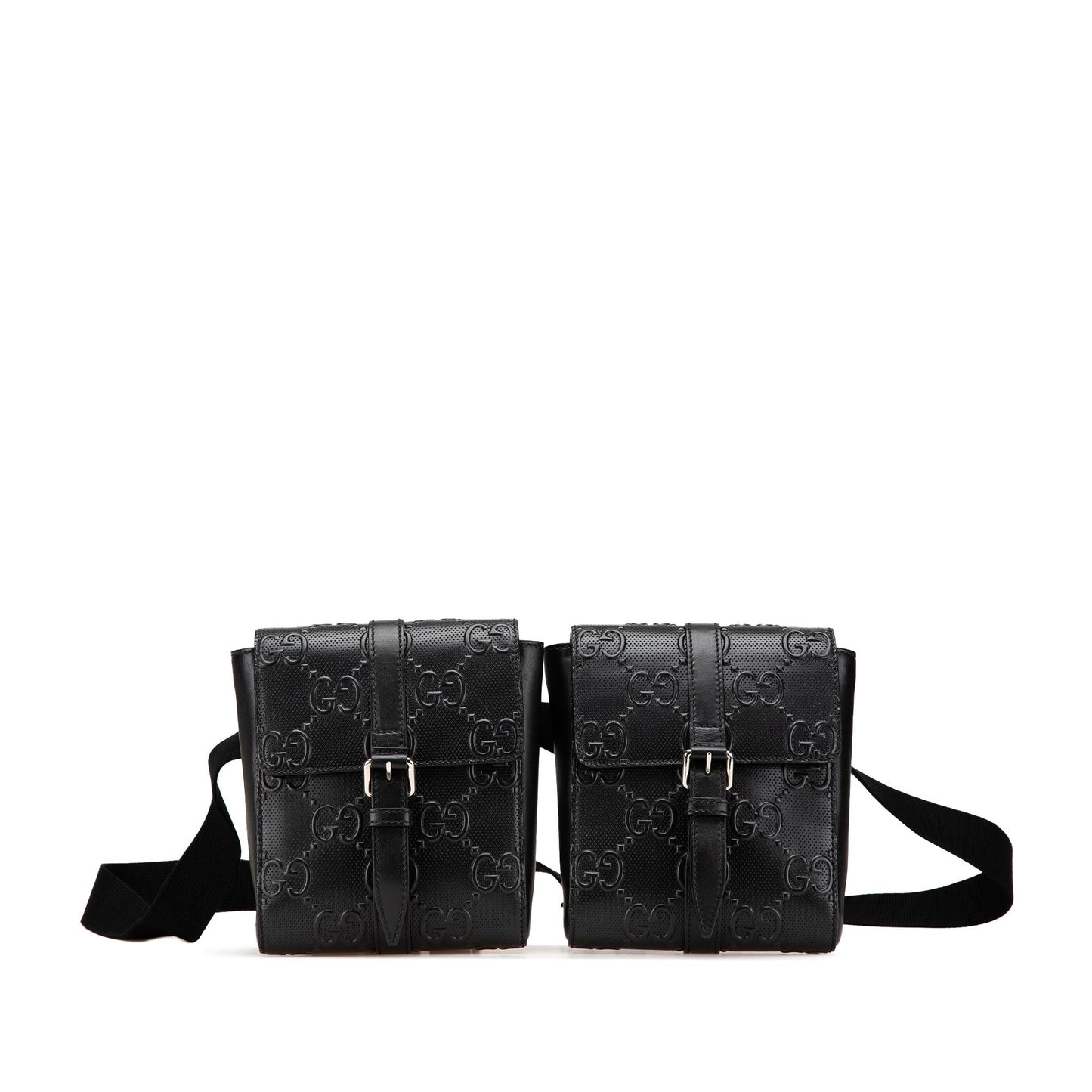 Gucci GG Embossed Perforated Double Belt Calf Black Accessory
