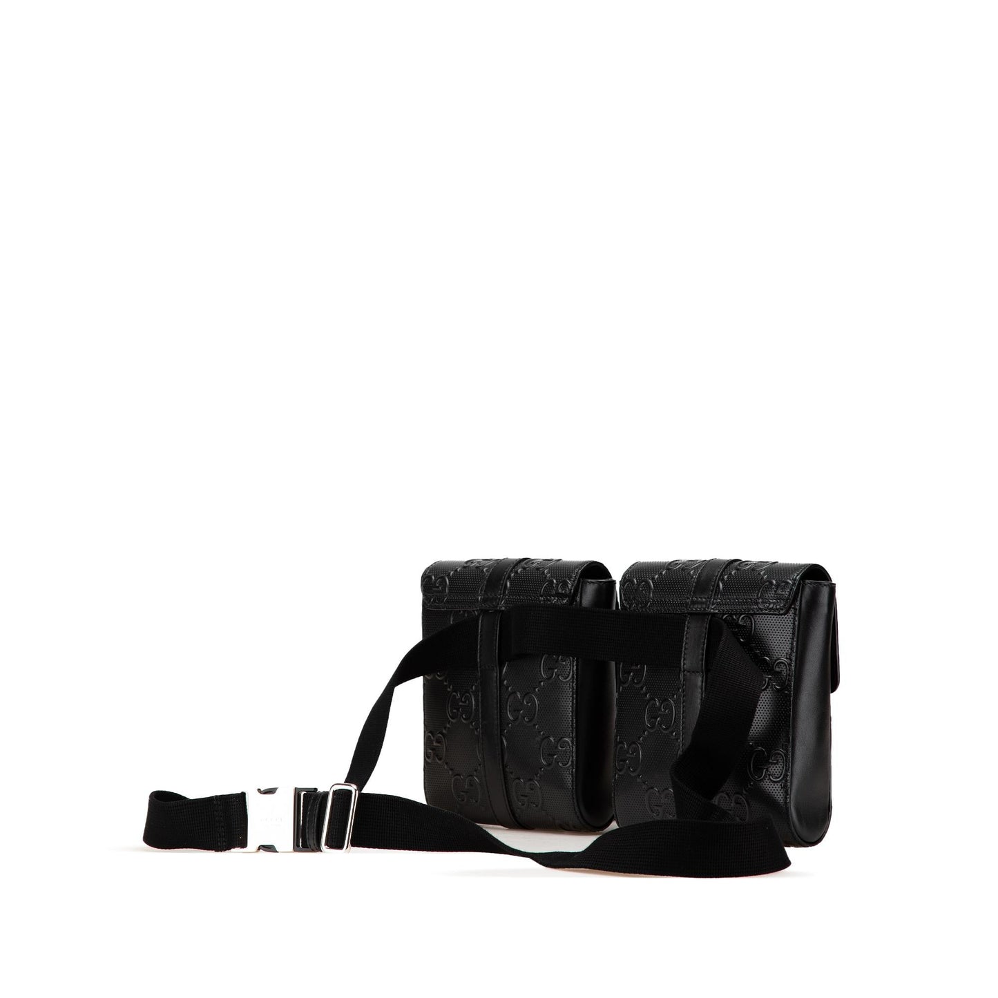 Gucci GG Embossed Perforated Double Belt Calf Black Accessory