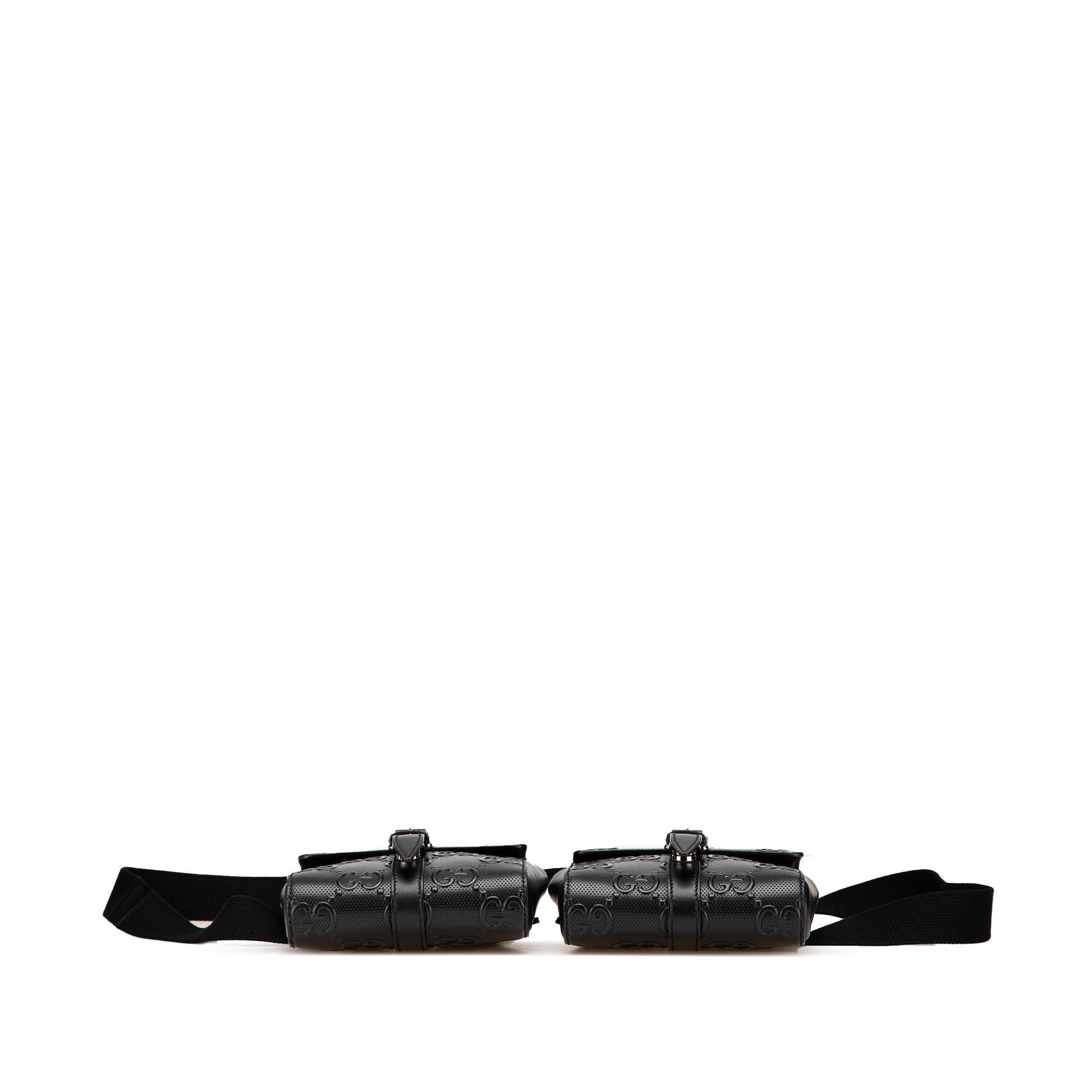 Gucci GG Embossed Perforated Double Belt Calf Black Accessory Bag 2