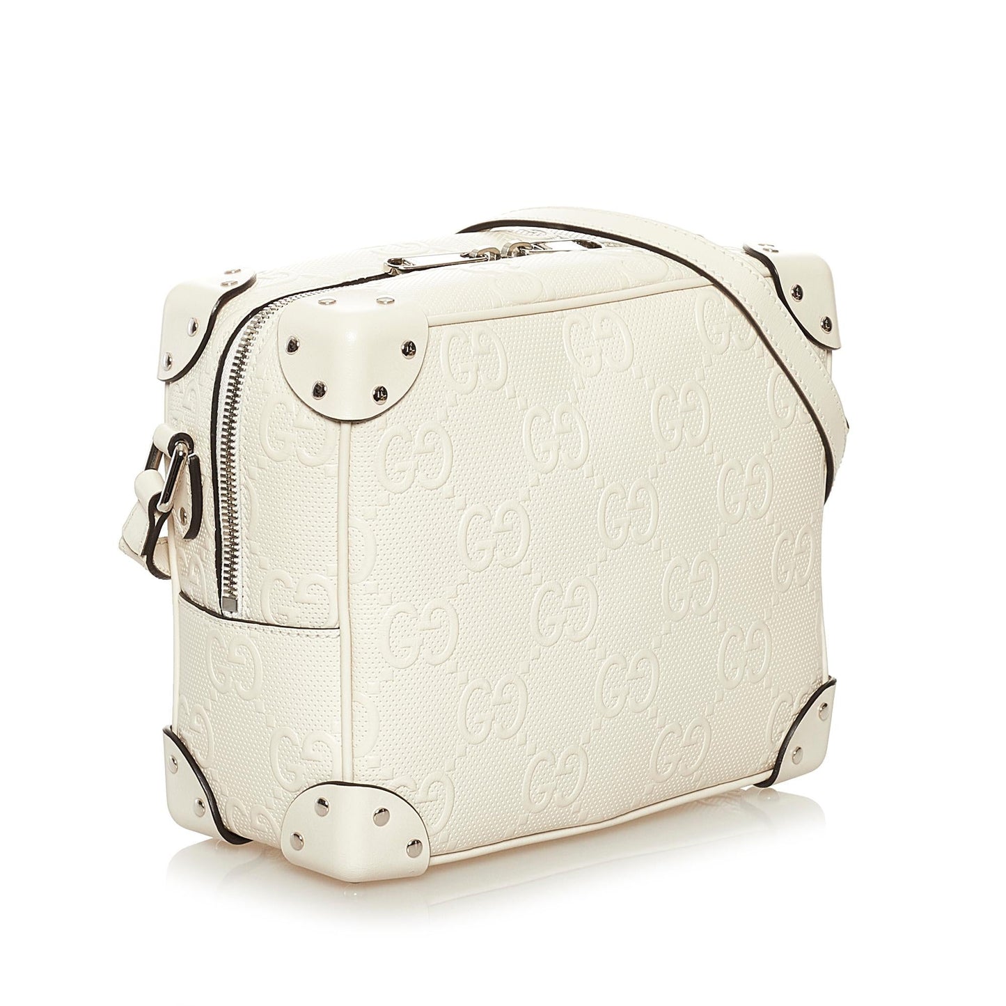 Gucci GG Embossed Perforated Square SHG Calf White Crossbody Bag