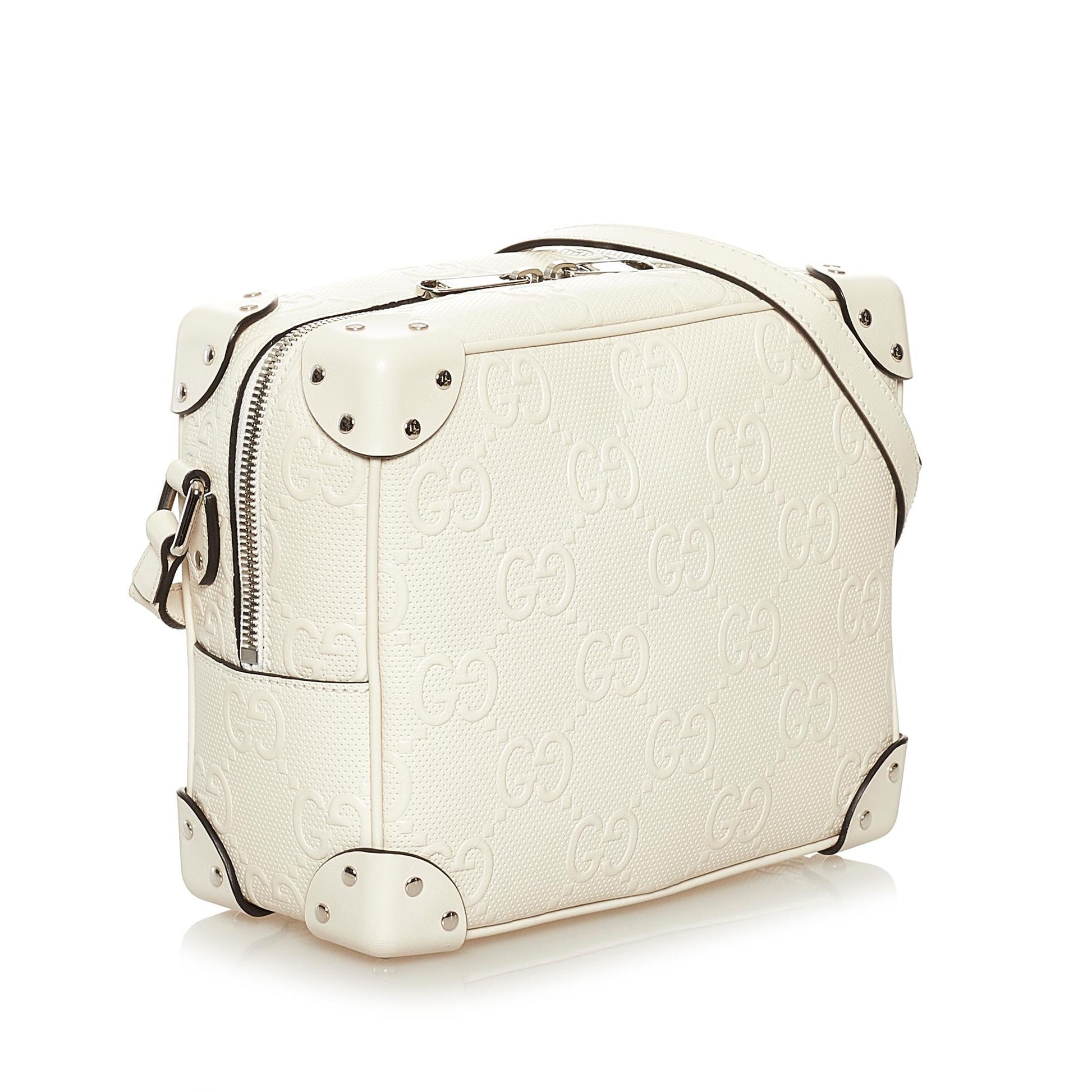Gucci GG Embossed Perforated Square SHG Calf White Crossbody Bag