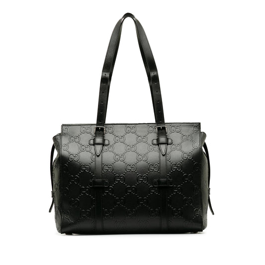 Gucci GG Embossed SHG-w2F0hl Calf Black Tote Bag