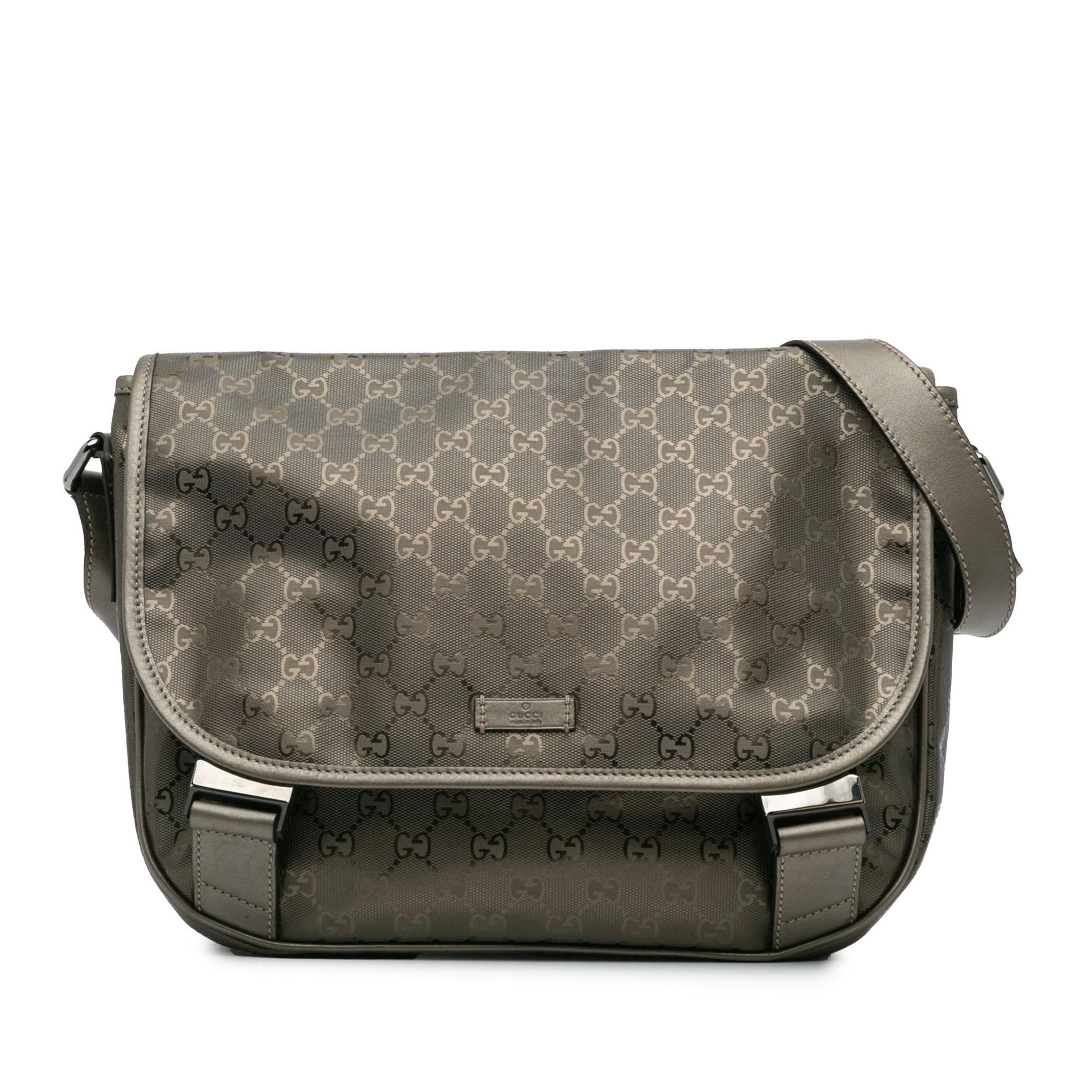 Gucci GG Imprime Canvas Calf Silver Crossbody Bag