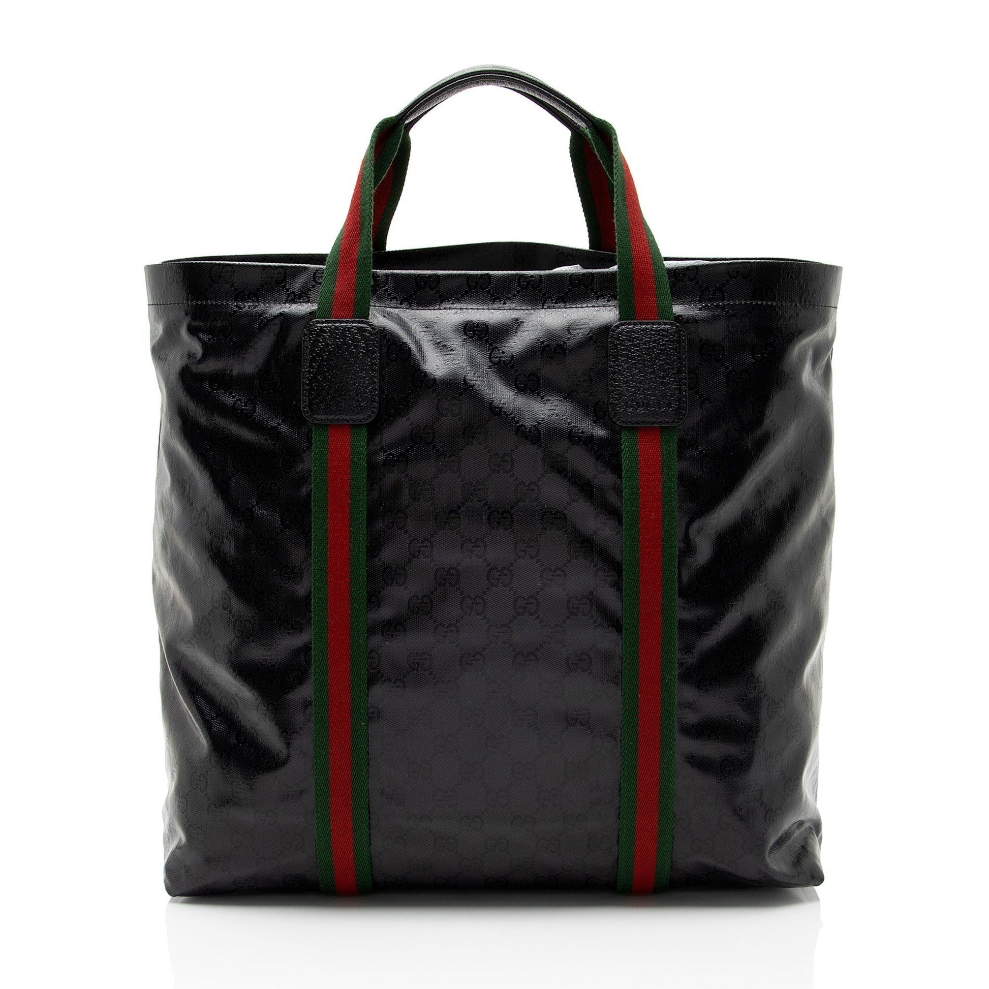 Gucci GG Imprime Leather Canvas Nylon Black Tote Bag