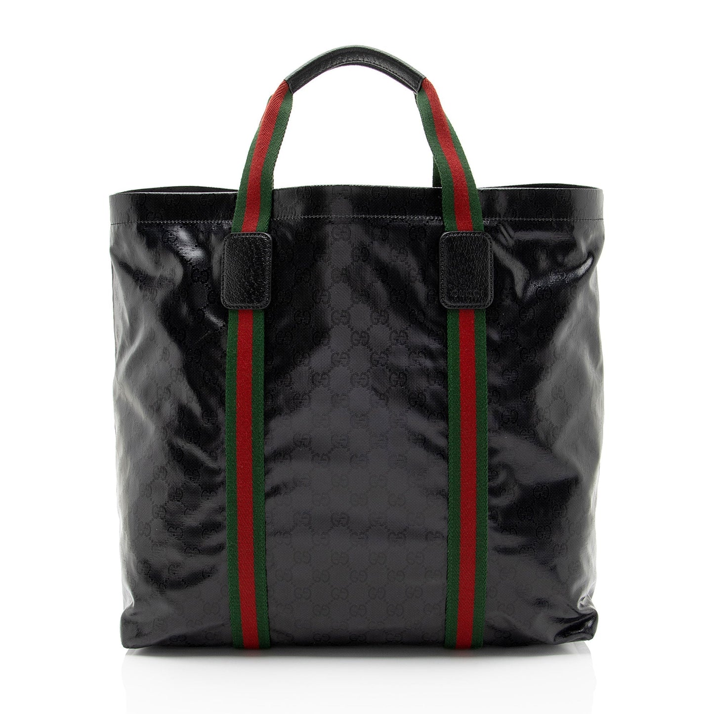 Gucci GG Imprime Leather Canvas Nylon Black Tote Bag