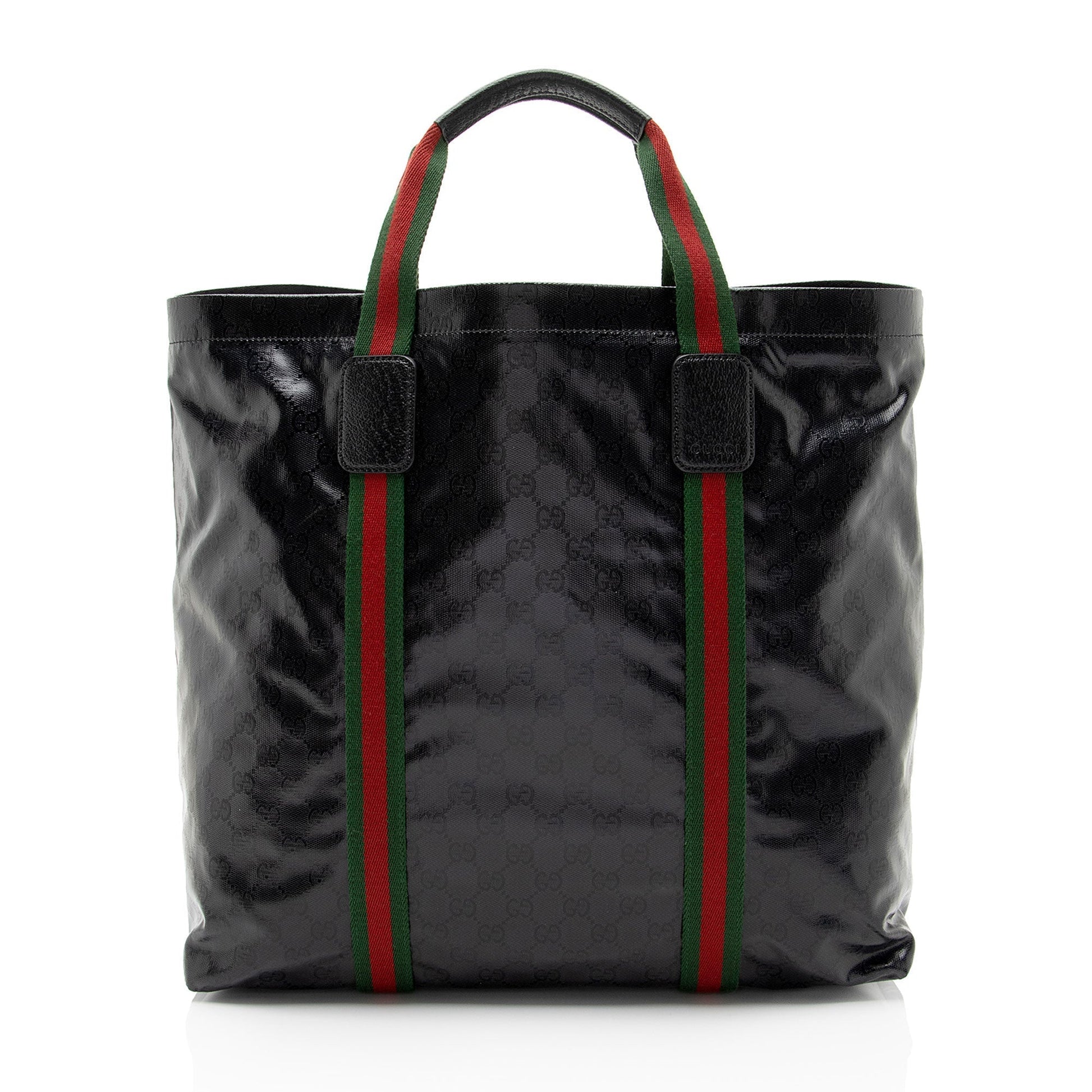 Gucci GG Imprime Leather Canvas Nylon Black Tote Bag