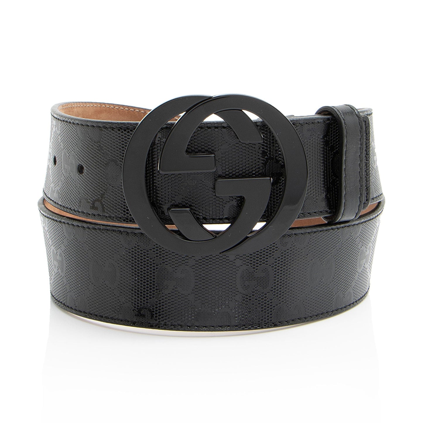 Gucci GG Imprime Interlocking G Belt Leather Canvas Black Accessory