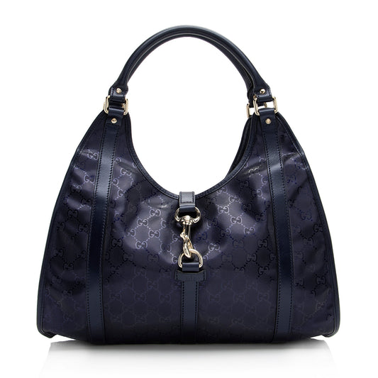 Gucci GG Imprime Joy Bardot SHF Leather Canvas Blue Medium Shoulder Bag