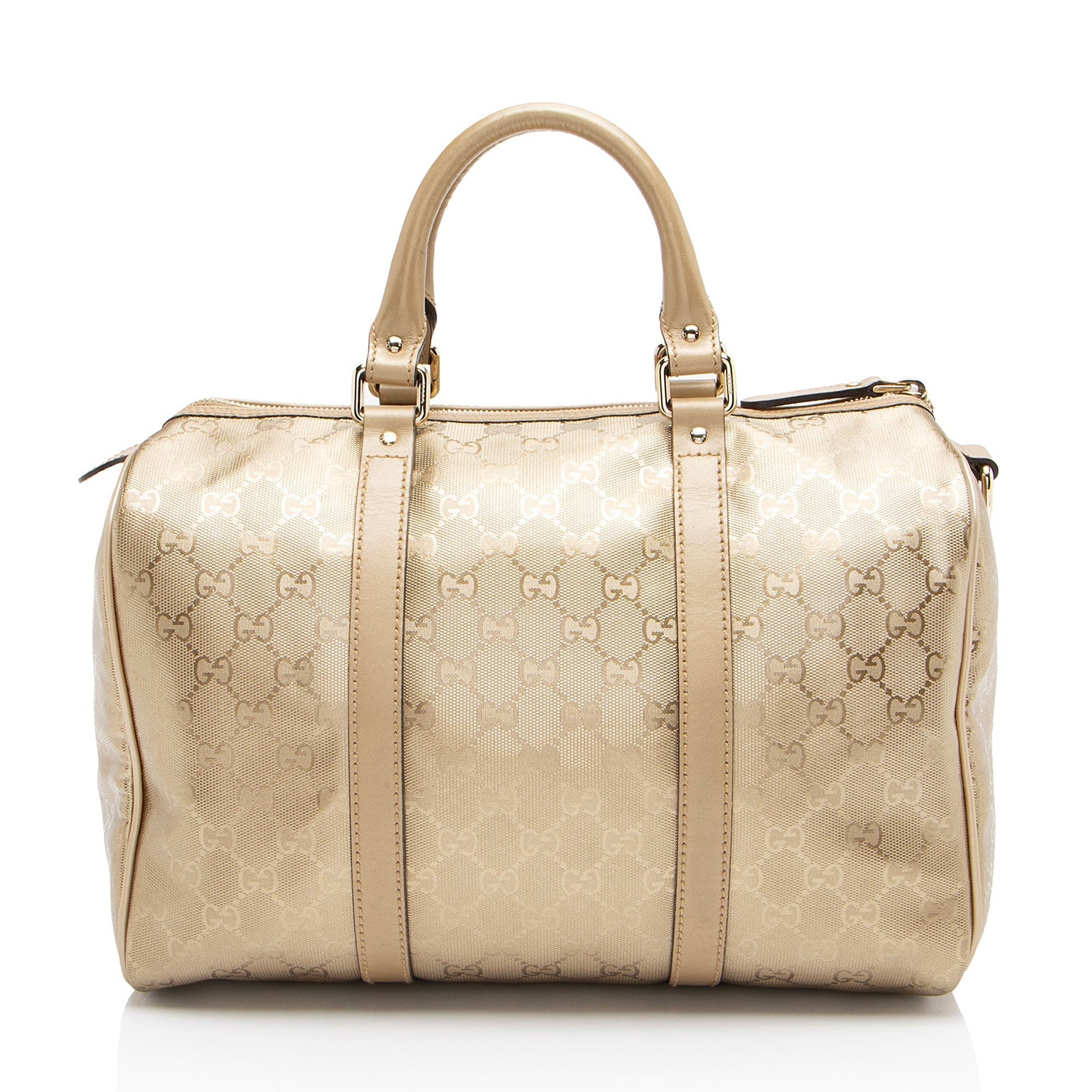 Gucci GG Imprime Joy Boston Leather Canvas Brown Gold Satchel Bag