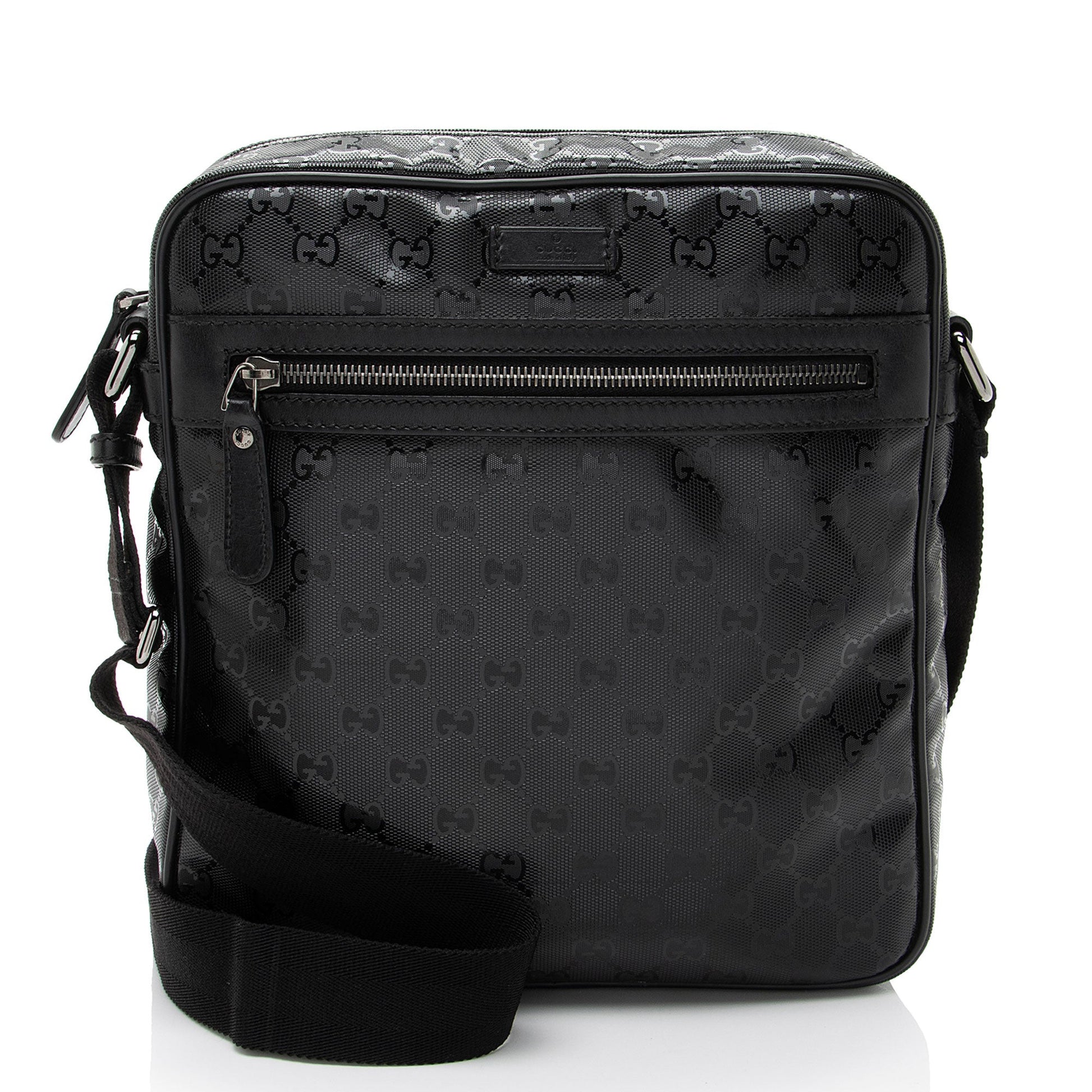 Gucci GG Imprime Messenger Leather Canvas Nylon Black Shoulder Bag