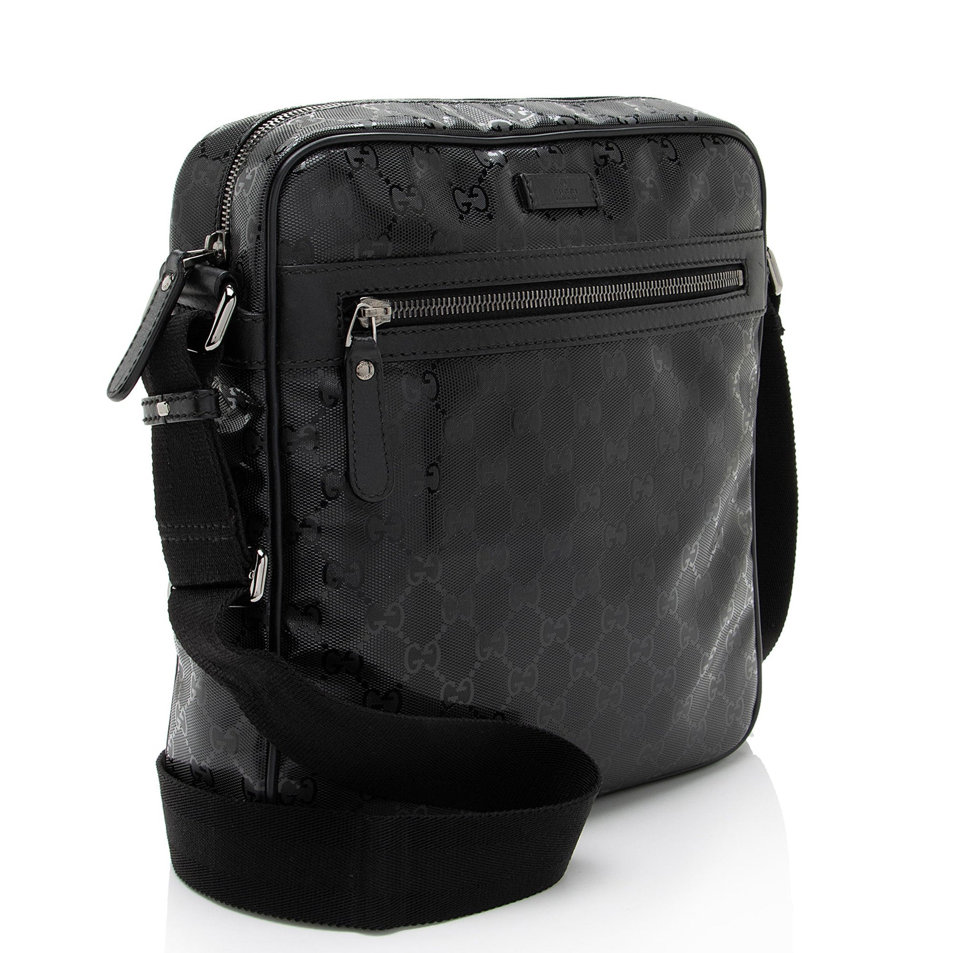 Gucci GG Imprime Messenger Leather Canvas Nylon Black Shoulder Bag