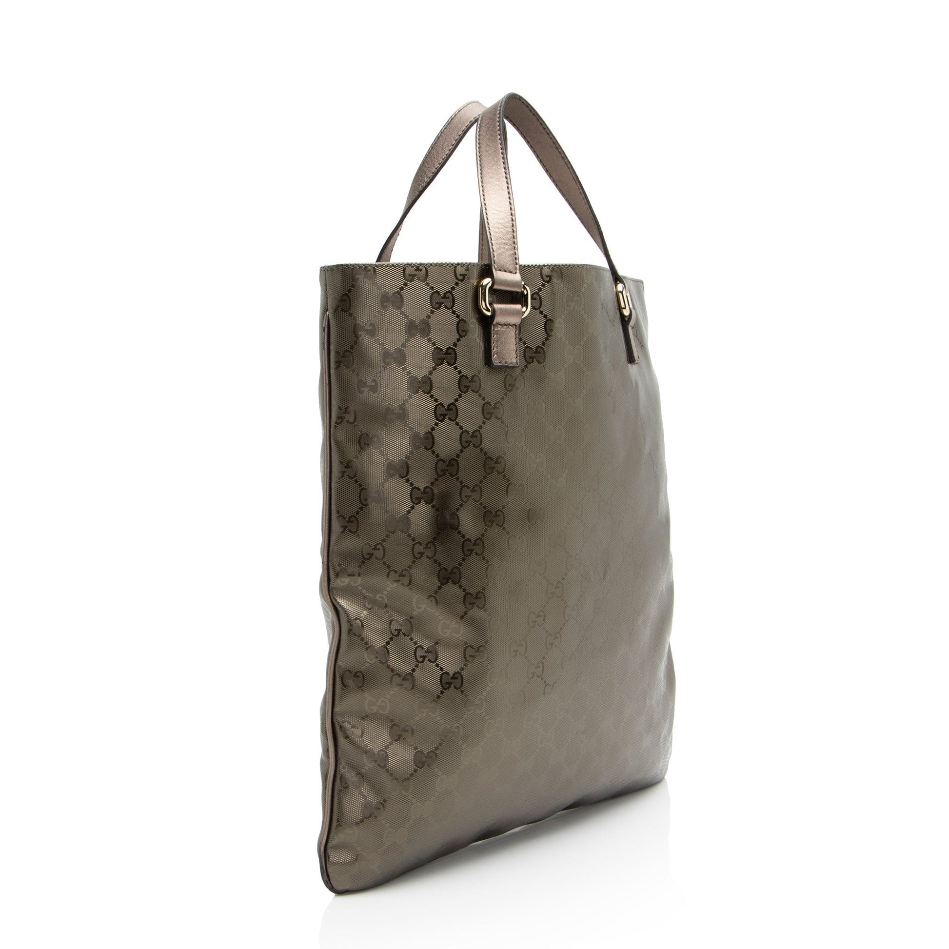 Gucci GG Imprime Leather Canvas Silver Tote Bag