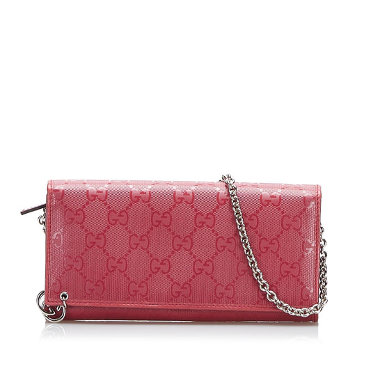 Gucci GG Imprime Wallet On SHG-clxtl4 Canvas Red Chain Shoulder Bag