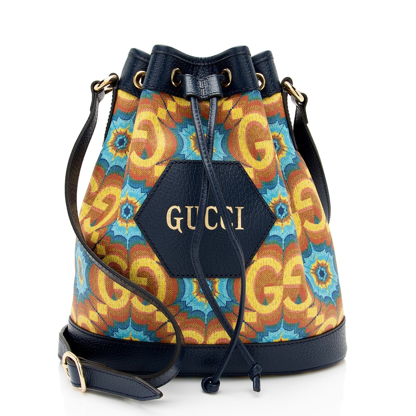 Gucci GG Kaleidoscope 100th Anniversary SHF-kbOcsb Leather Canvas Blue Bucket Crossbody Bag