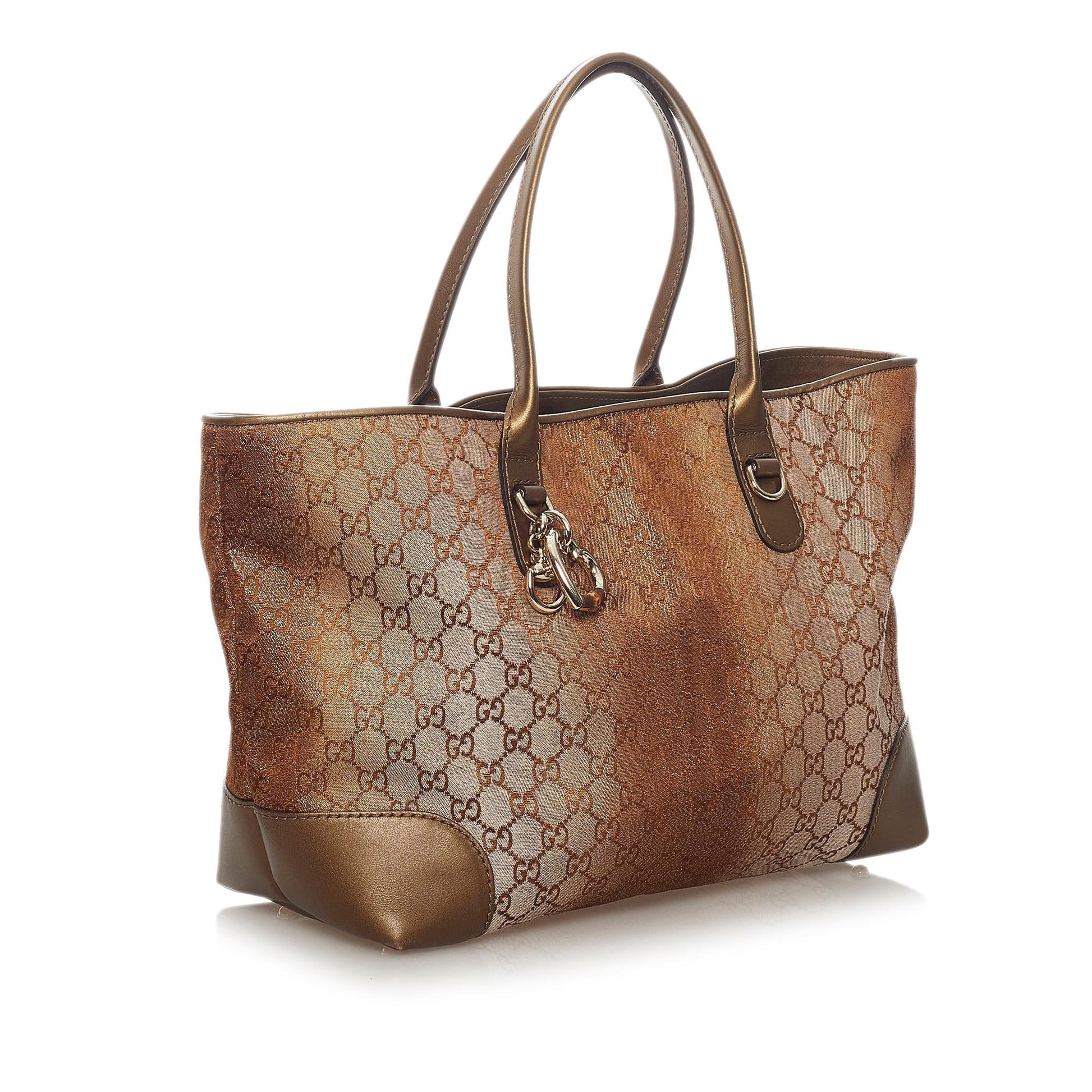 Gucci GG Lurex Heart Bit SHG Canvas Calf Brown Tote Bag