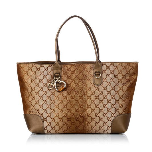 Gucci GG Lurex Heart Bit SHG Canvas Calf Gold Tote Bag