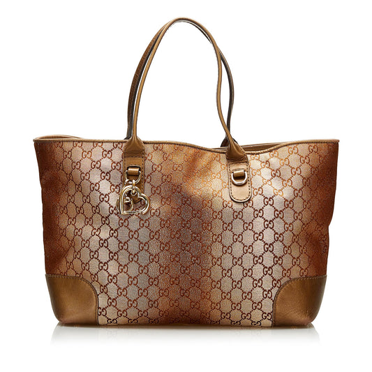 Gucci GG Lurex Heartbit SHG Canvas Gold Tote Bag