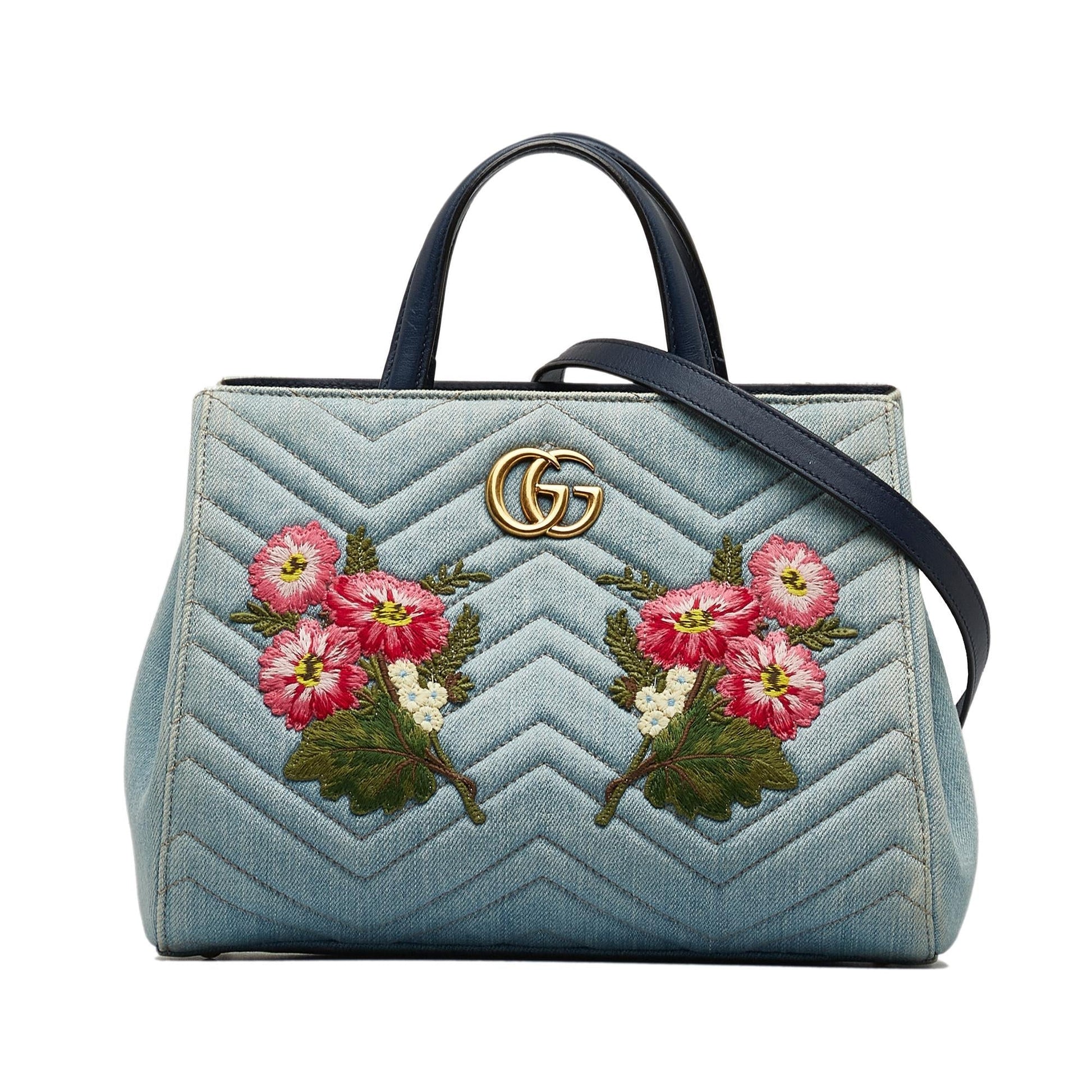 Gucci GG Marmont SHG-i403pj Denim Calf Blue Satchel Bag
