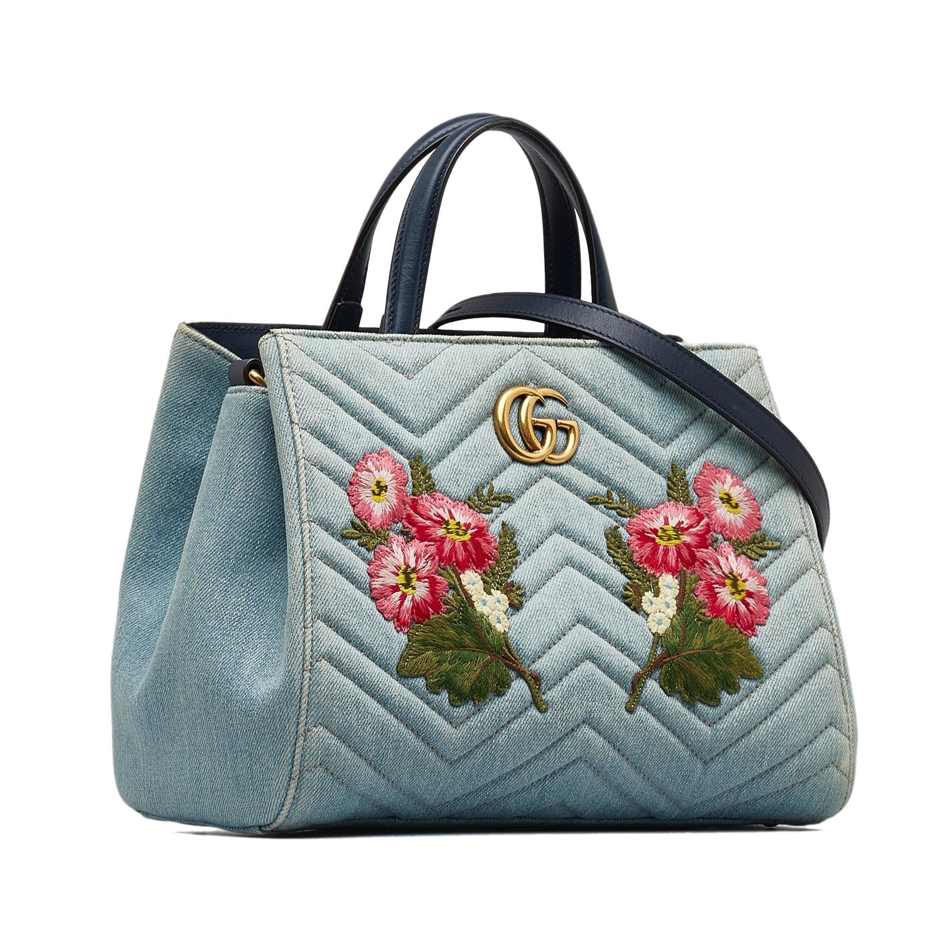 Gucci GG Marmont SHG-i403pj Denim Calf Blue Satchel Bag