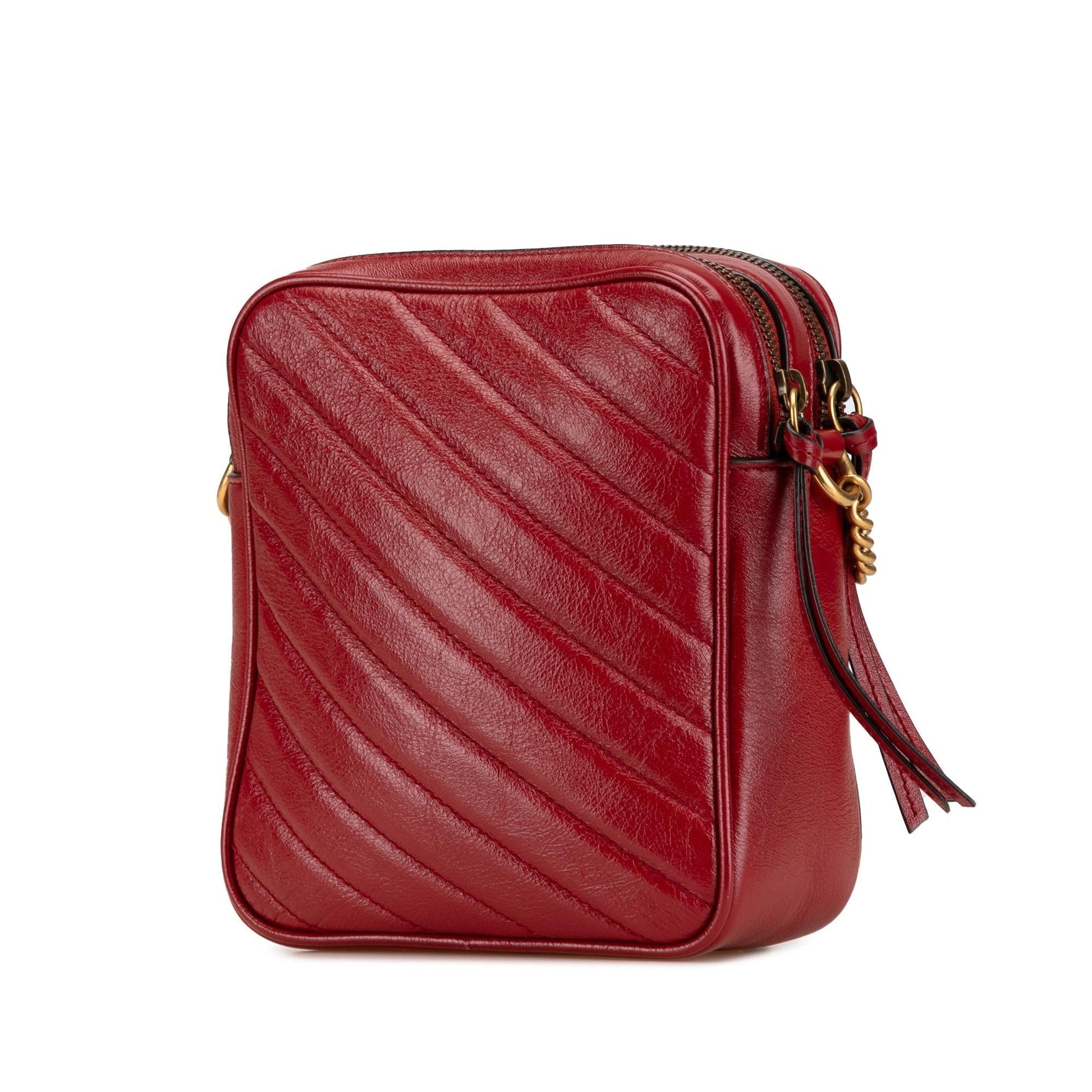 Gucci GG Marmont Double Zip Camera Calf Red Crossbody Bag