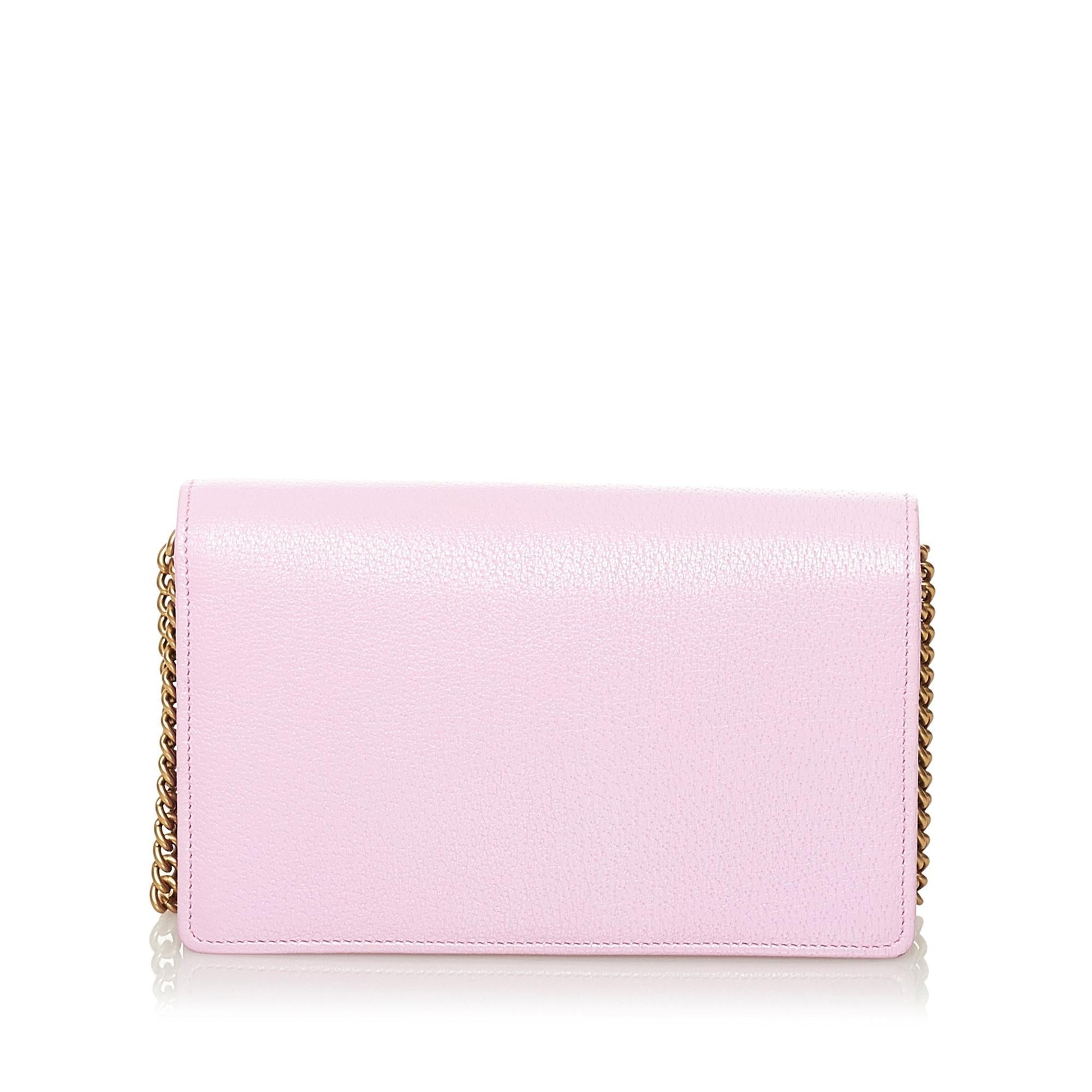 Gucci GG Marmont Embellished Wallet On Calf Pink Chain Crossbody Bag Chain Shg