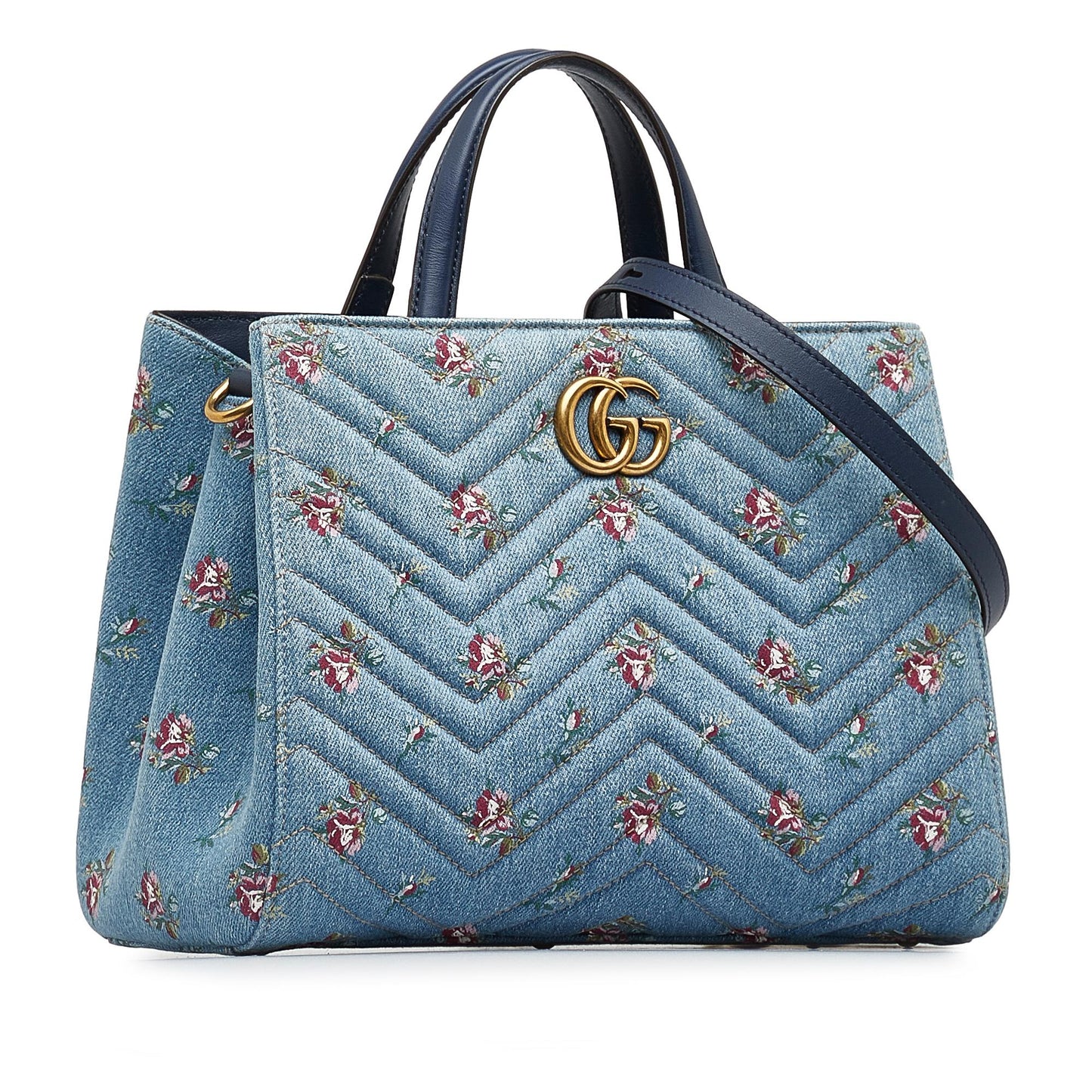 Gucci GG Marmont Flora SHG-dKHQjj Denim Blue Satchel Bag