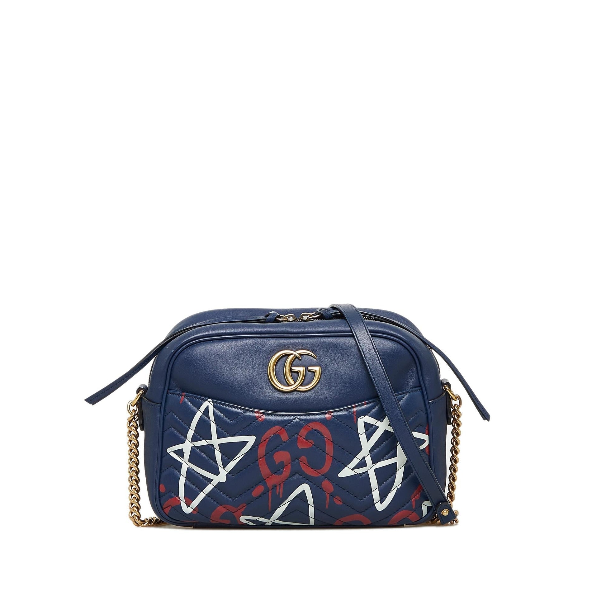 Gucci GG Marmont Ghost SHG-eT5r9s Calf Blue Crossbody Bag
